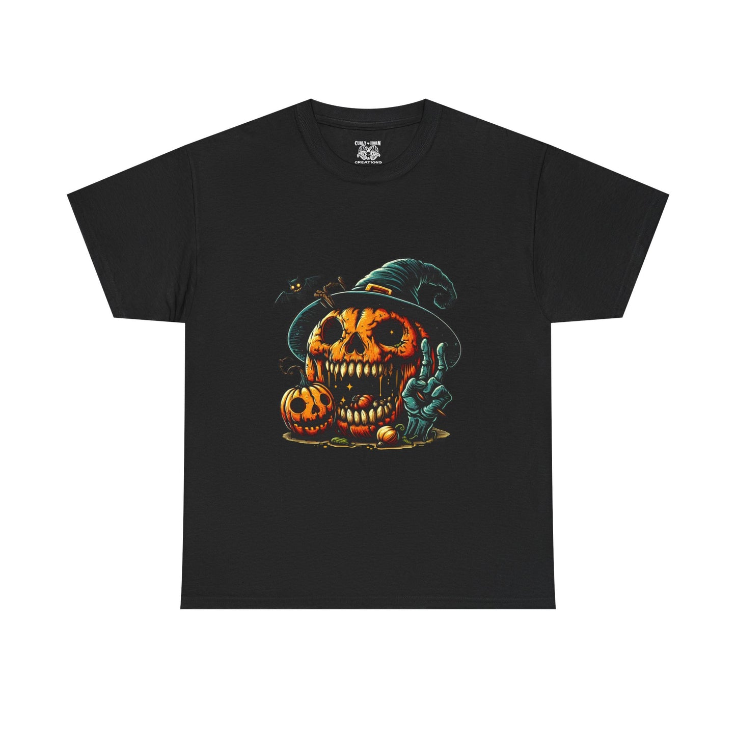 Halloween Skull Pumpkin Unisex Heavy Cotton Tee, Spooky Tee, Pumpkin T-Shirt, Halloween Costume Shirt, Fall Apparel, Gift for Halloween