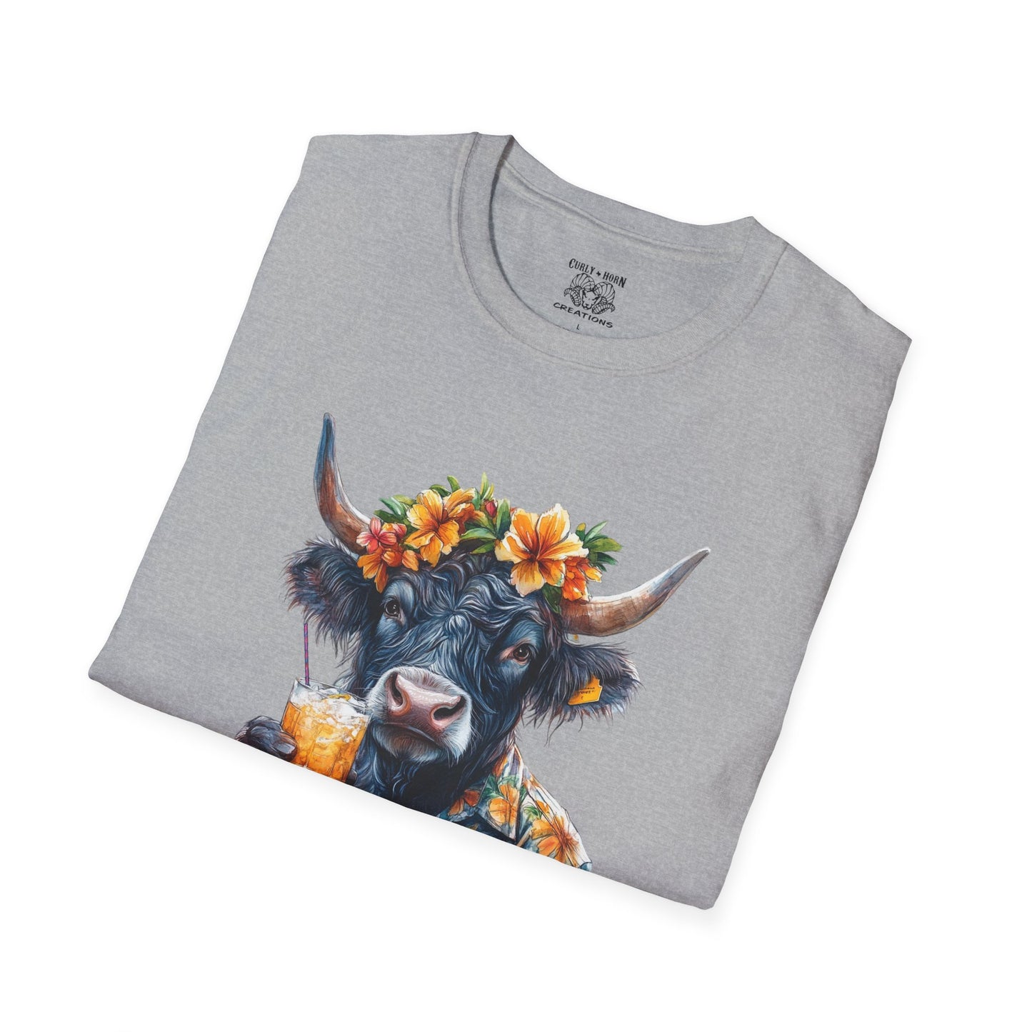 Tropical Cow T-Shirt, Summer Vibe Tee, Fun Graphic Shirt, Unisex Casual Wear, Perfect for Beach Parties, Gift for Cow Lovers