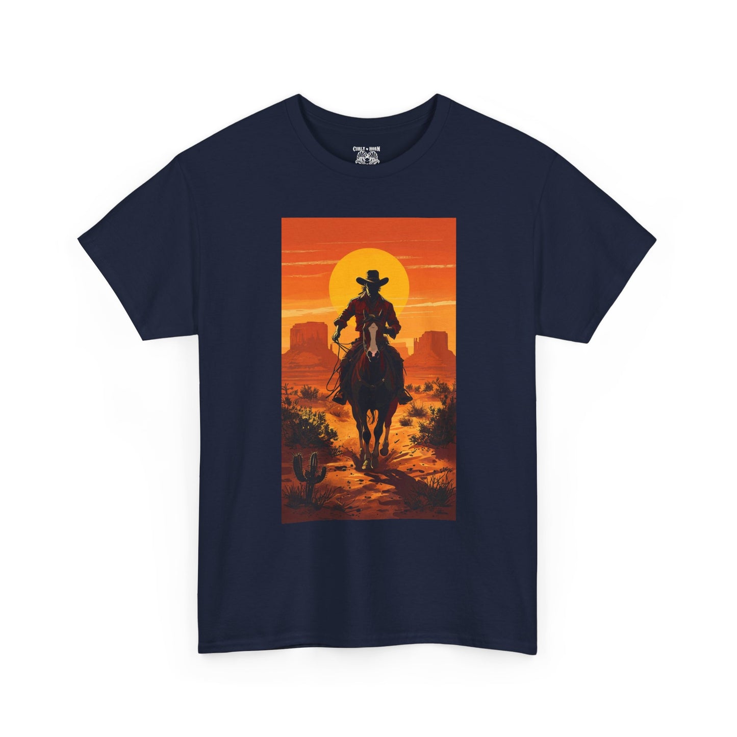 Western Sunset Unisex Heavy Cotton Tee, Cowboy Shirt, Country Music Tee, Gift for Him, Festival Wear, Casual Outfit