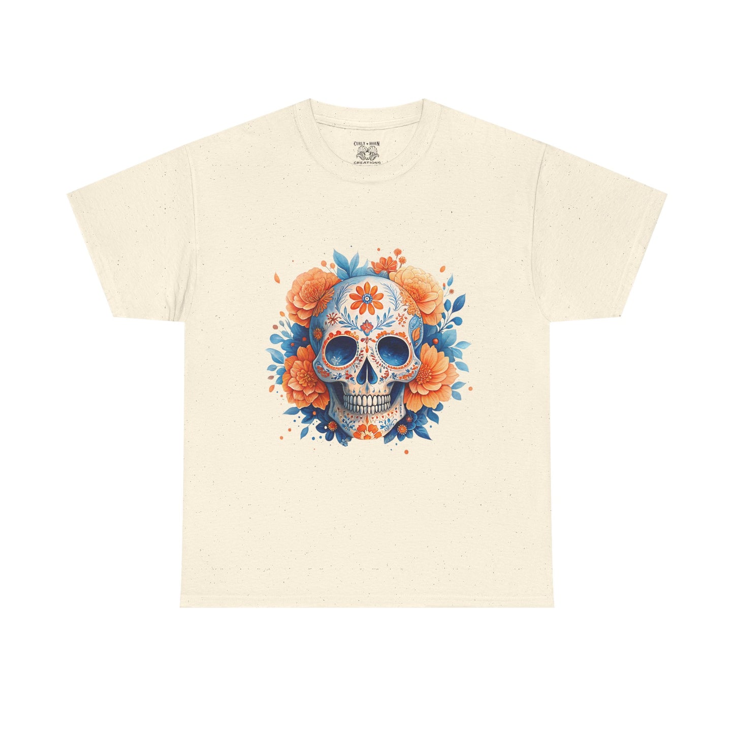 Colorful Floral Skull Tee, Unisex Heavy Cotton T-Shirt, Perfect for Day of the Dead Celebrations, Casual Wear, Unique Gift Idea