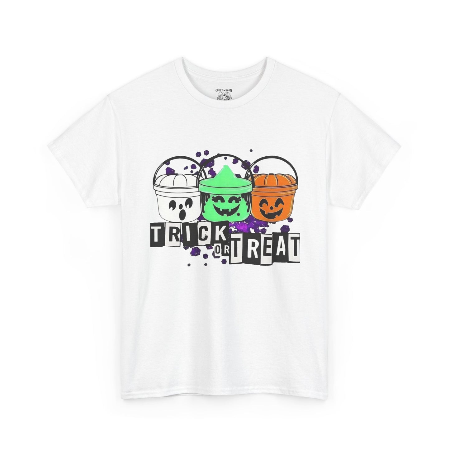 Halloween Bucket Unisex Heavy Cotton Tee, Trick or Treat Shirt, Spooky Vibes Apparel, Fall Festival T-shirt, Trick or Treat Costume Top