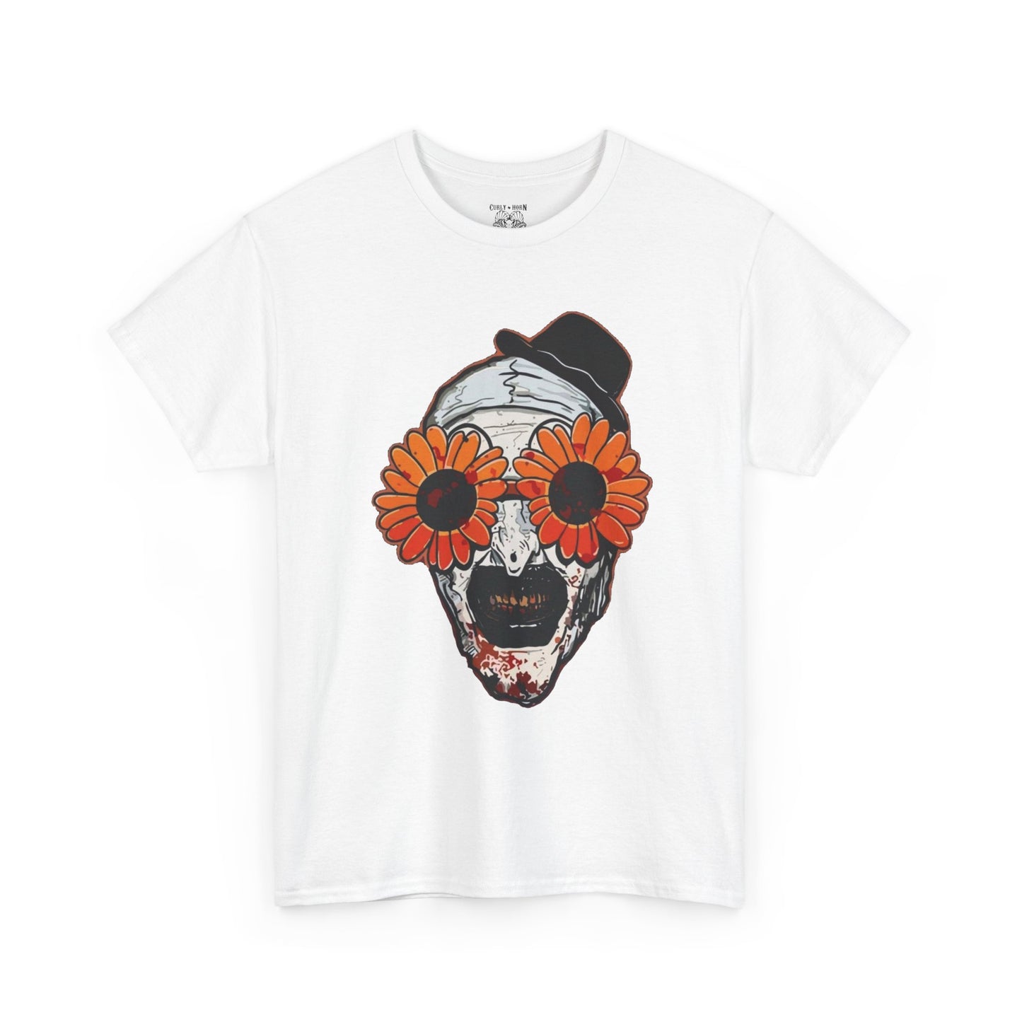 Terrifier Skull Tee with Floral Glasses, Unisex Cotton Shirt, Trendy Graphic T-Shirt, Quirky Casual Wear, Unique Gift for Him or Her