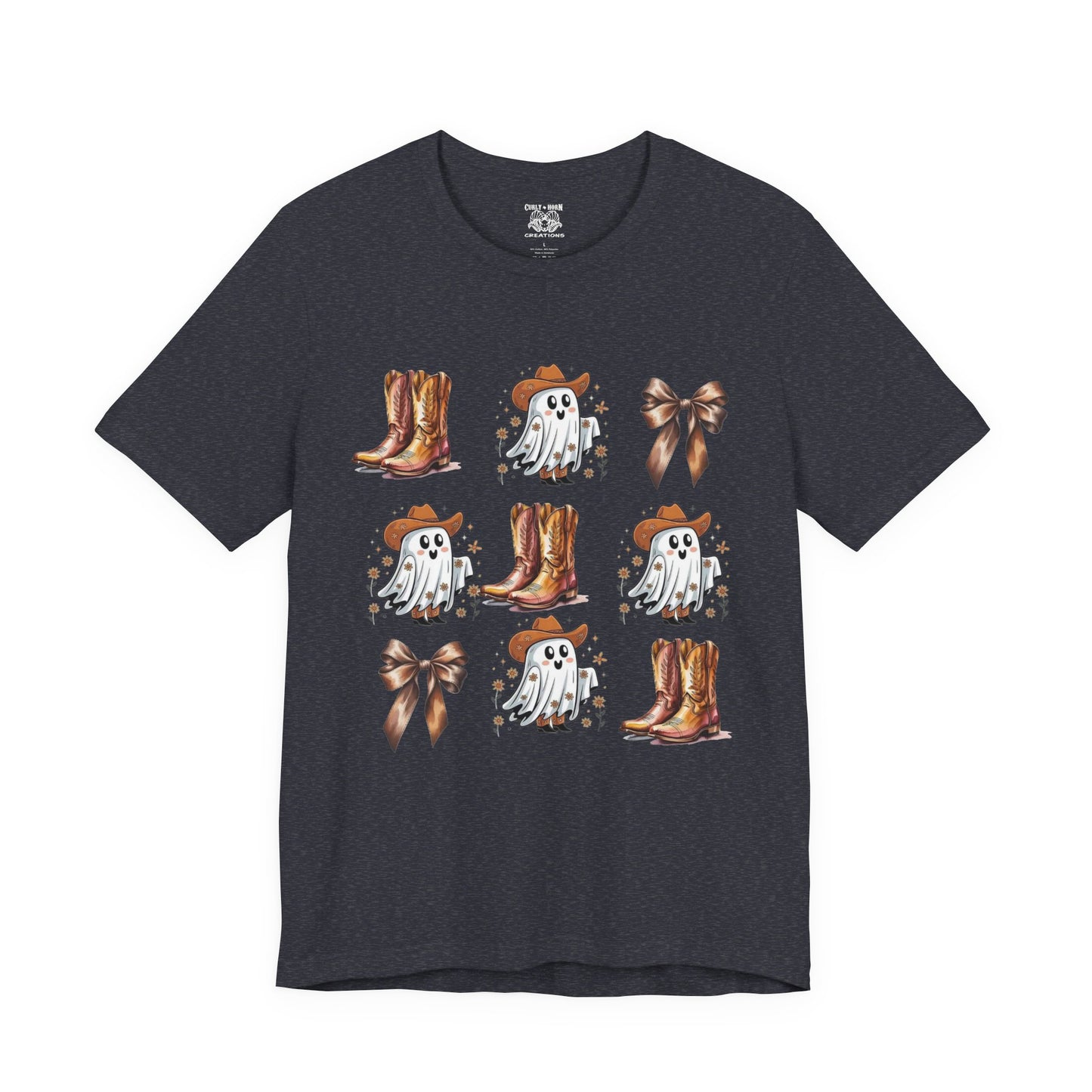 Ghostly Cowboy Tee, Fun Unisex Tee, Halloween Shirt, Country Style Tee, Ghosts and Boots Design, Casual Wear