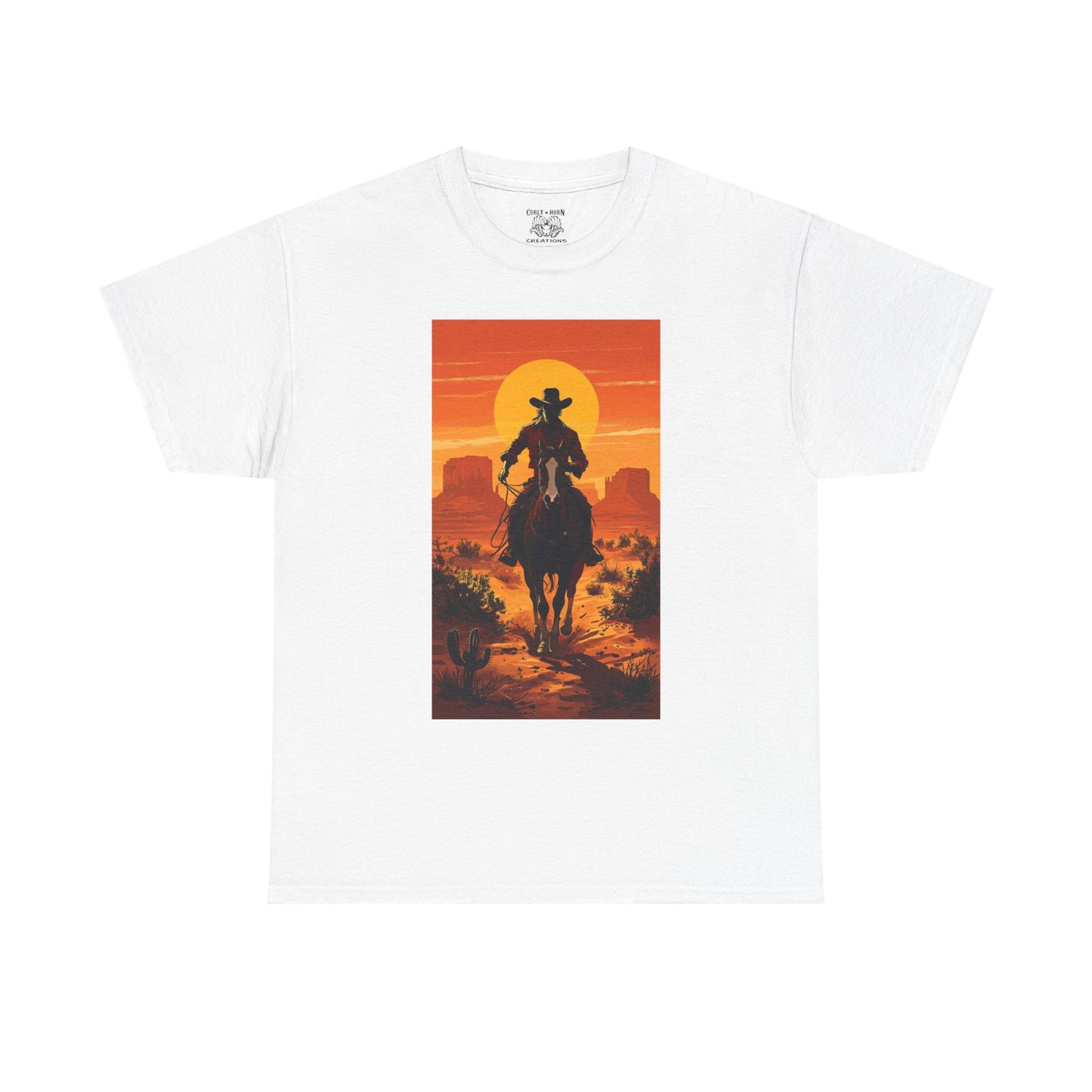 Western Sunset Unisex Heavy Cotton Tee, Cowboy Shirt, Country Music Tee, Gift for Him, Festival Wear, Casual Outfit