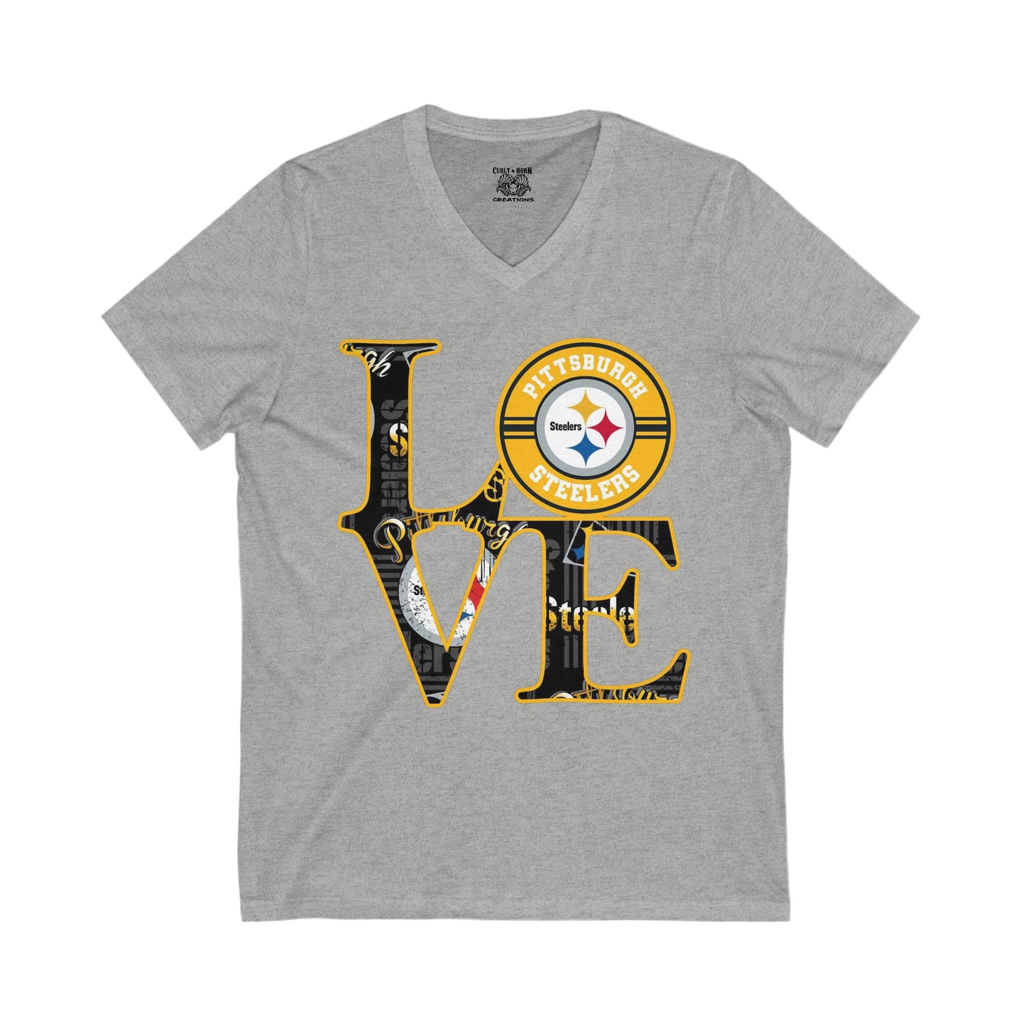 Pittsburgh Steelers Love Tee | Unisex V-Neck Shirt, Sports Apparel, Game Day Outfit, Football Gift, Fan Merchandise