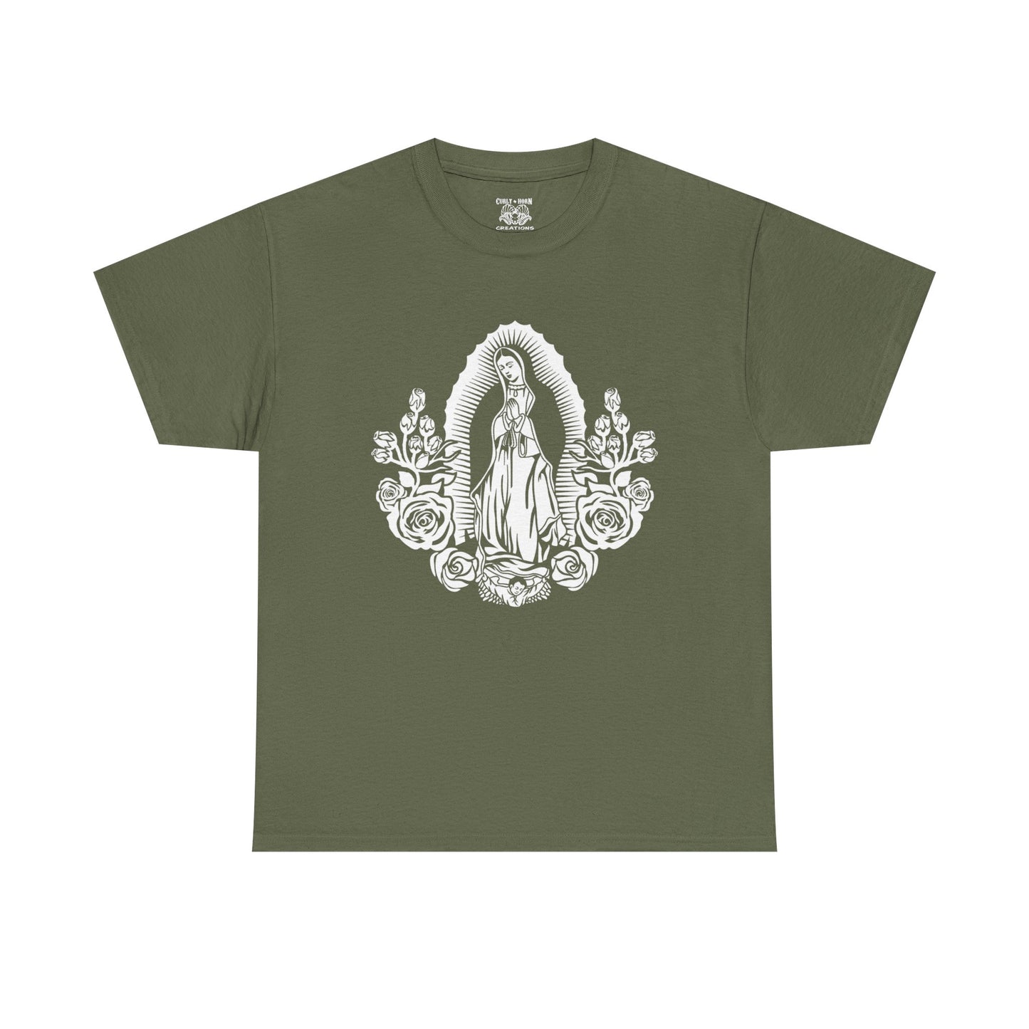 Religious Virgen De Guadalupe Tee, Unisex Heavy Cotton Tee, Vintage Spiritual Shirt, Casual Faith Apparel, Everyday Wear
