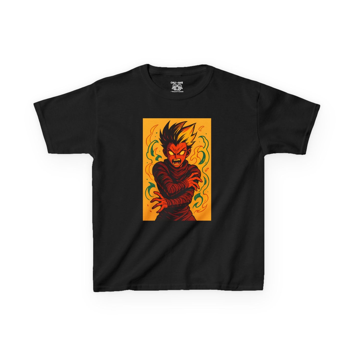 Kid's Graphic Tee with Fiery Monster Design, Perfect for Halloween, Birthday Gifts, Everyday Wear, Playdates, Anime Enthusiasts