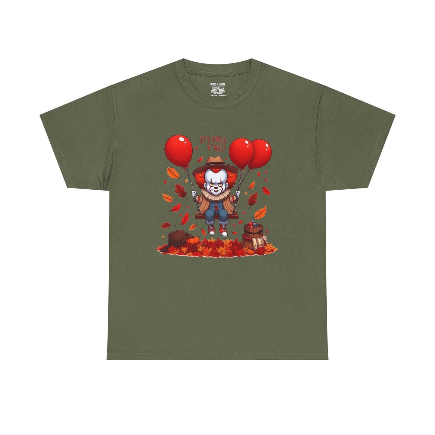 Fall-Themed Pennywise Unisex Heavy Cotton Tee, Autumn Shirt, Halloween Apparel, Seasonal Gift, Cozy Outfit, Fun Fall Fashion