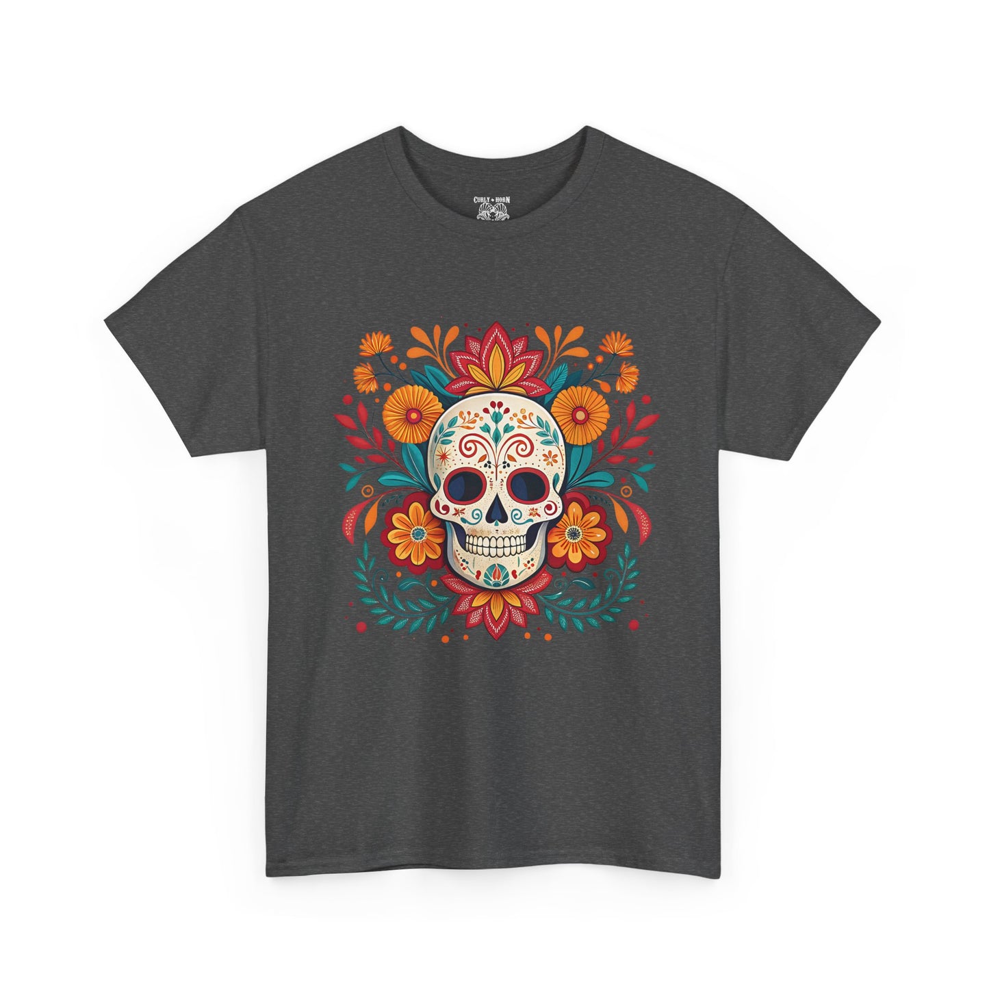 Colorful Skull Floral Tee, Day of the Dead Shirt, Unisex Graphic Tee, Casual Wear, Gift for Halloween, Festival Attire