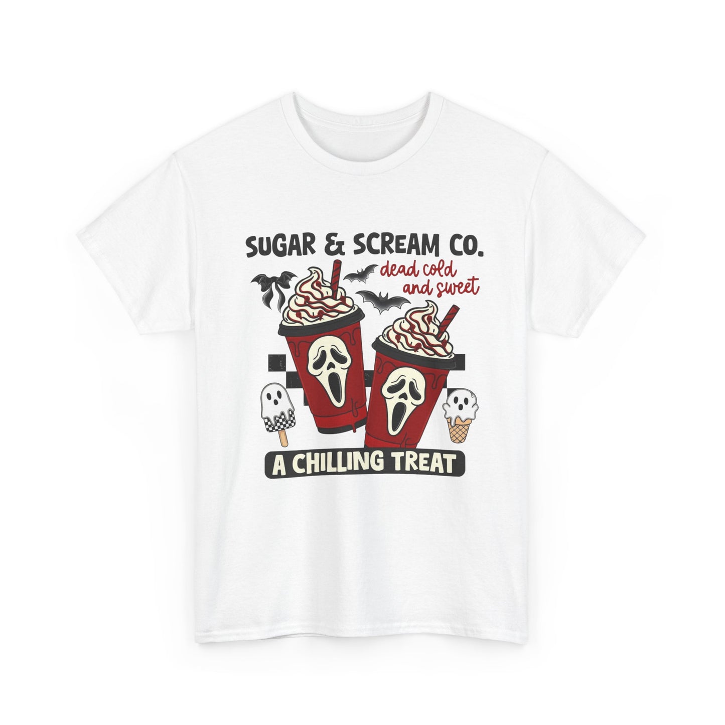 Sugar & Scream Co. Unisex Tee - A Chilling Treat, Halloween T-Shirt, Cute Cafe Shirt, Ghostly Graphic Tee, Sweet Treats Apparel
