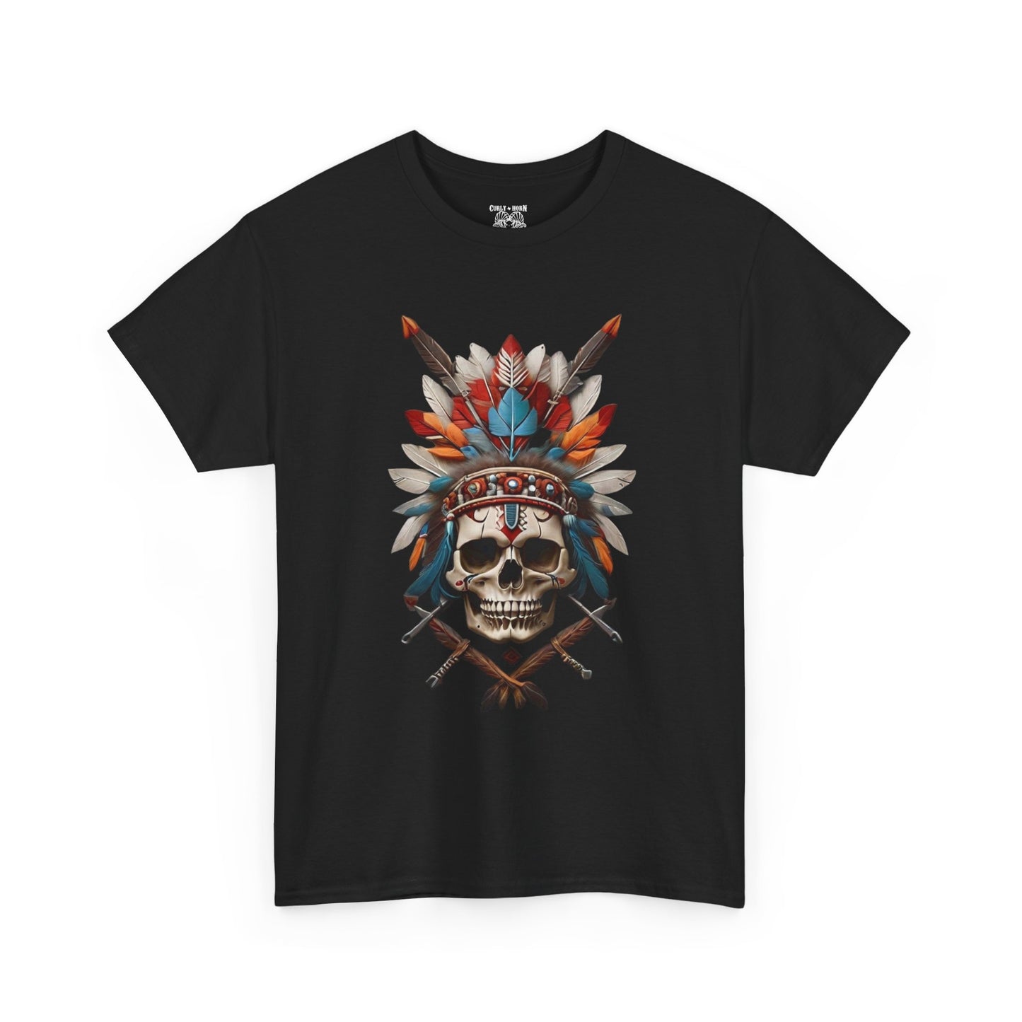 Skull Headdress Unisex Heavy Cotton Tee | Bohemian Style T-Shirt, Festival Wear, Graphic Tee, Gift for Him, Casual Apparel