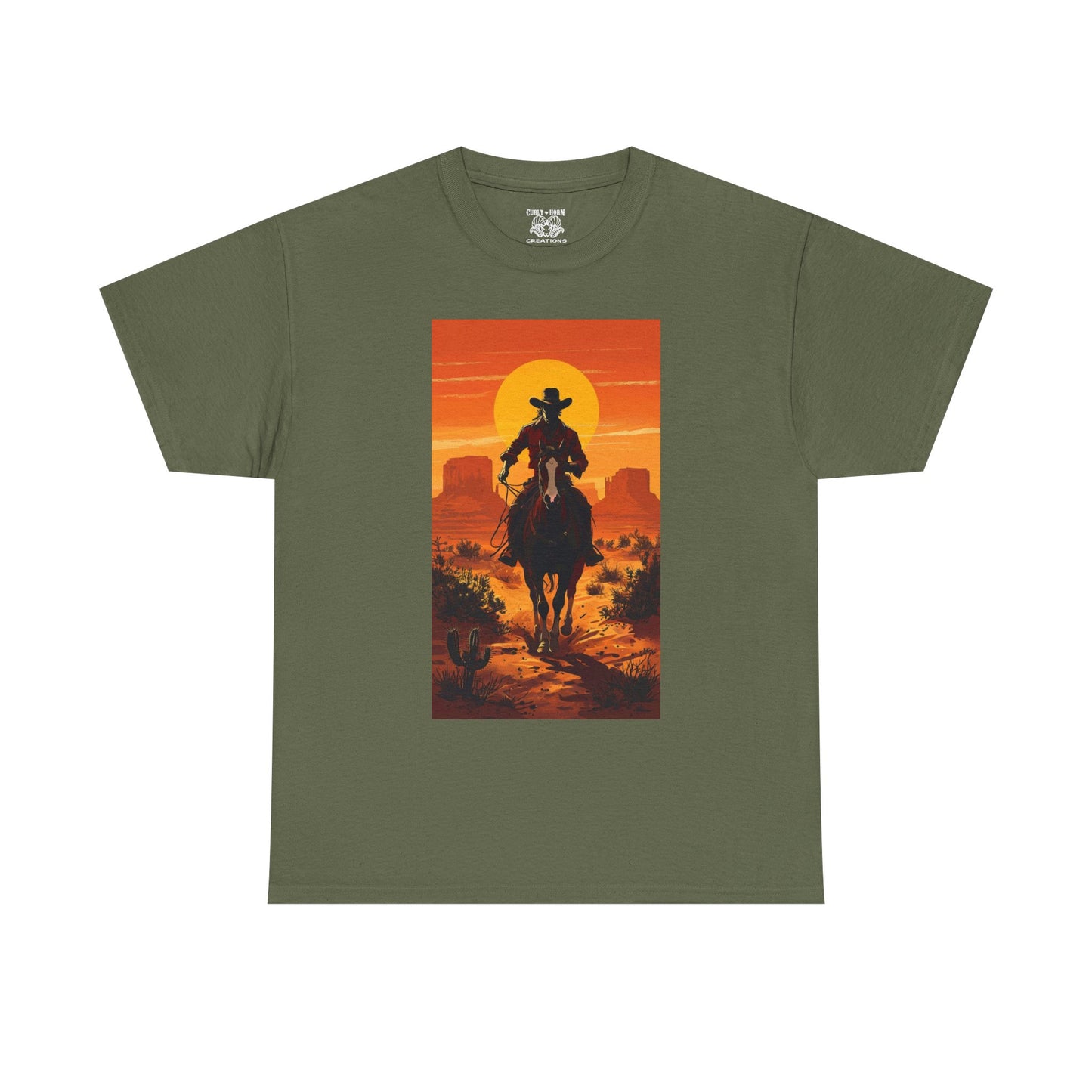 Western Sunset Unisex Heavy Cotton Tee, Cowboy Shirt, Country Music Tee, Gift for Him, Festival Wear, Casual Outfit