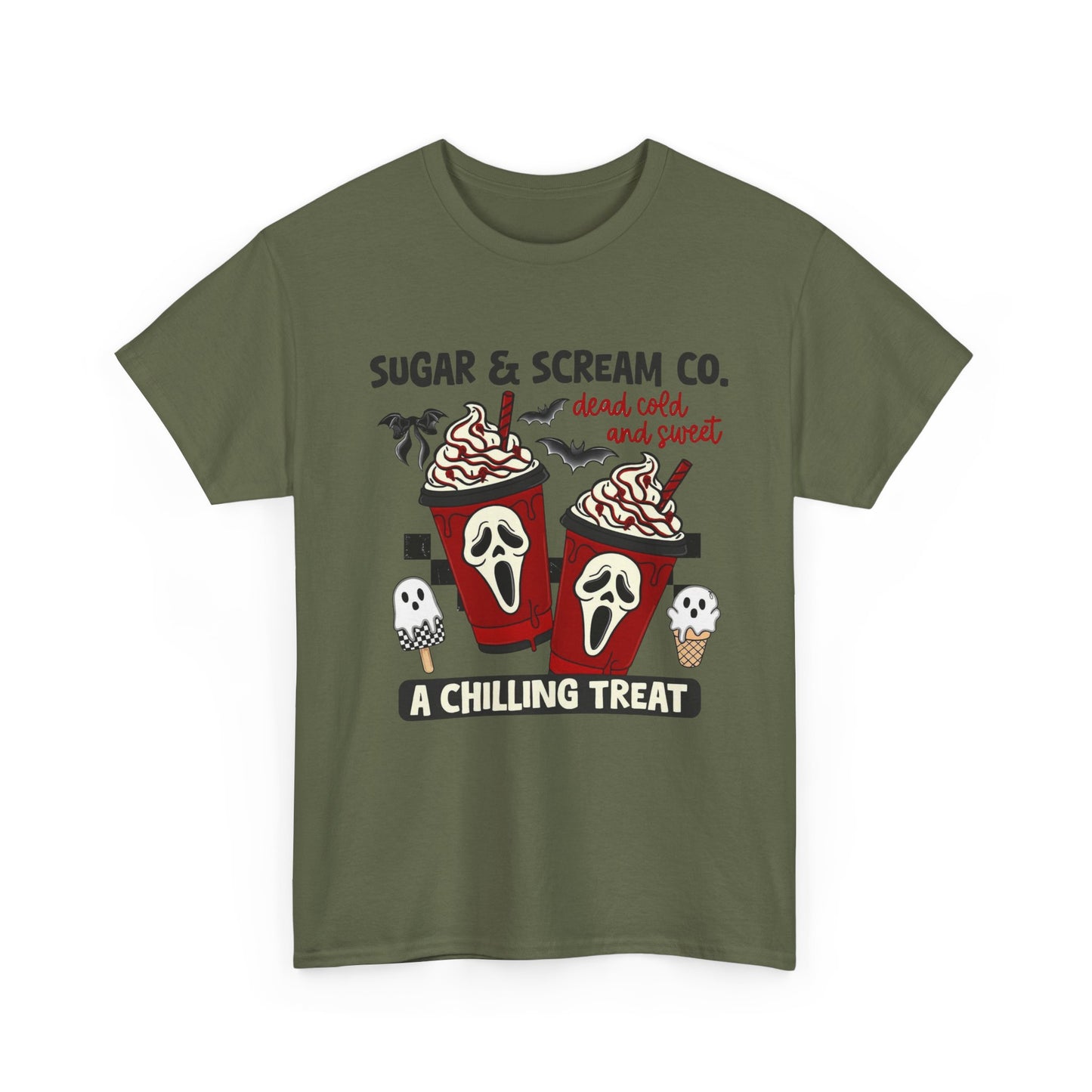 Sugar & Scream Co. Unisex Tee - A Chilling Treat, Halloween T-Shirt, Cute Cafe Shirt, Ghostly Graphic Tee, Sweet Treats Apparel