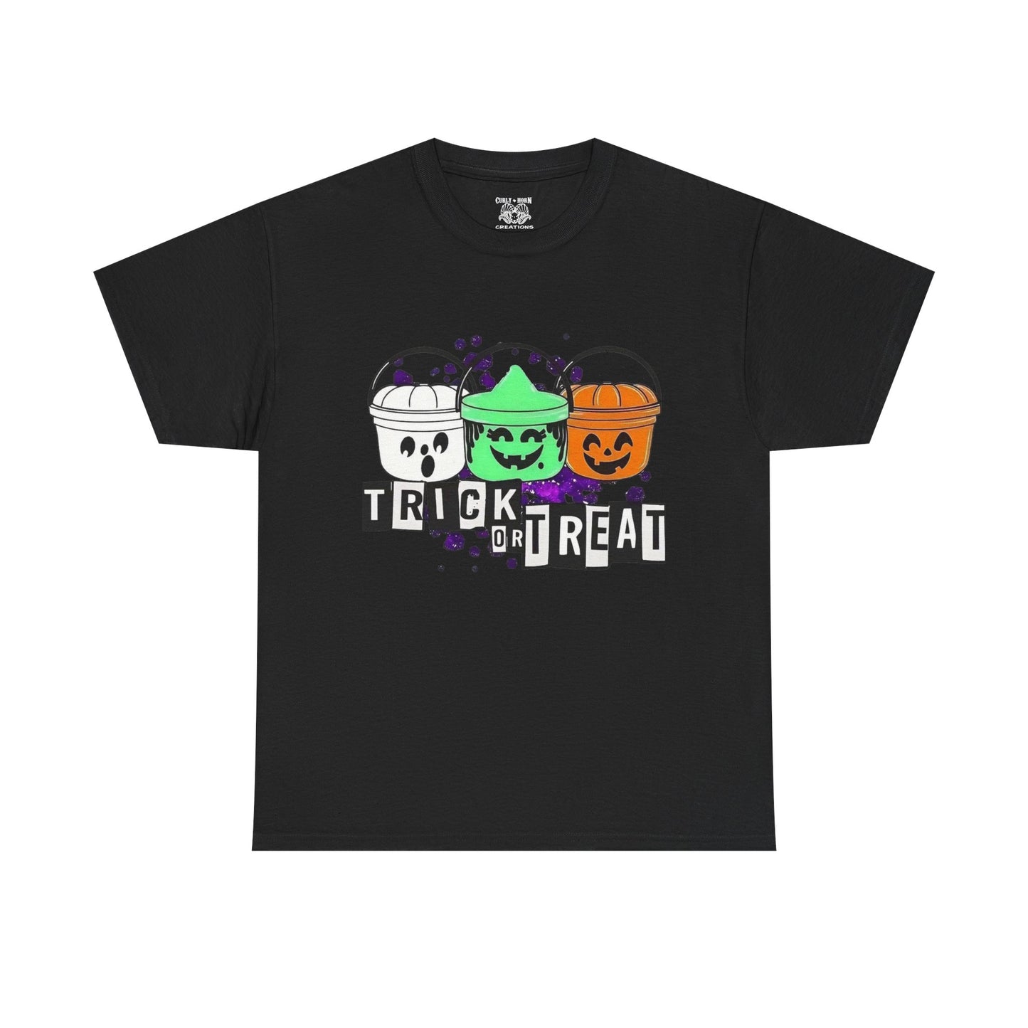 Halloween Bucket Unisex Heavy Cotton Tee, Trick or Treat Shirt, Spooky Vibes Apparel, Fall Festival T-shirt, Trick or Treat Costume Top