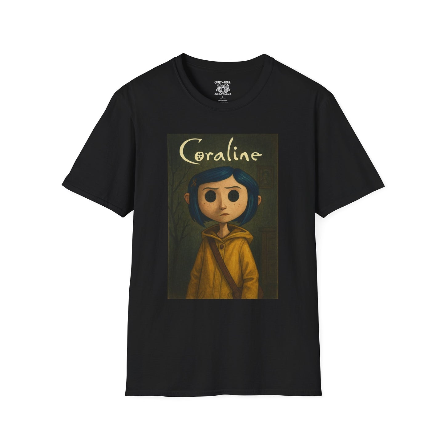 Coraline-Inspired Unisex Softstyle T-Shirt, Cute Graphic Tee, Movie Merch, Unique Gift, Retro Style, Horror Fans, Birthday Present