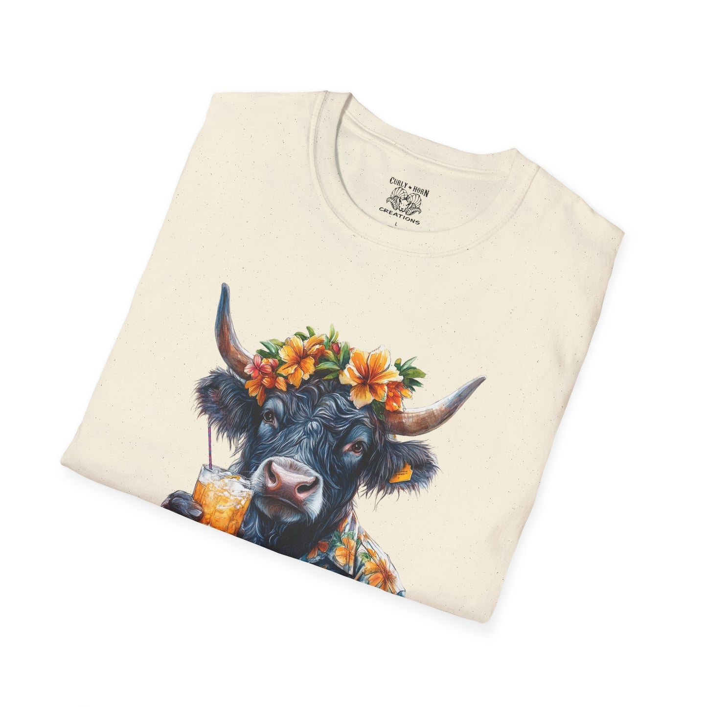 Tropical Cow T-Shirt, Summer Vibe Tee, Fun Graphic Shirt, Unisex Casual Wear, Perfect for Beach Parties, Gift for Cow Lovers
