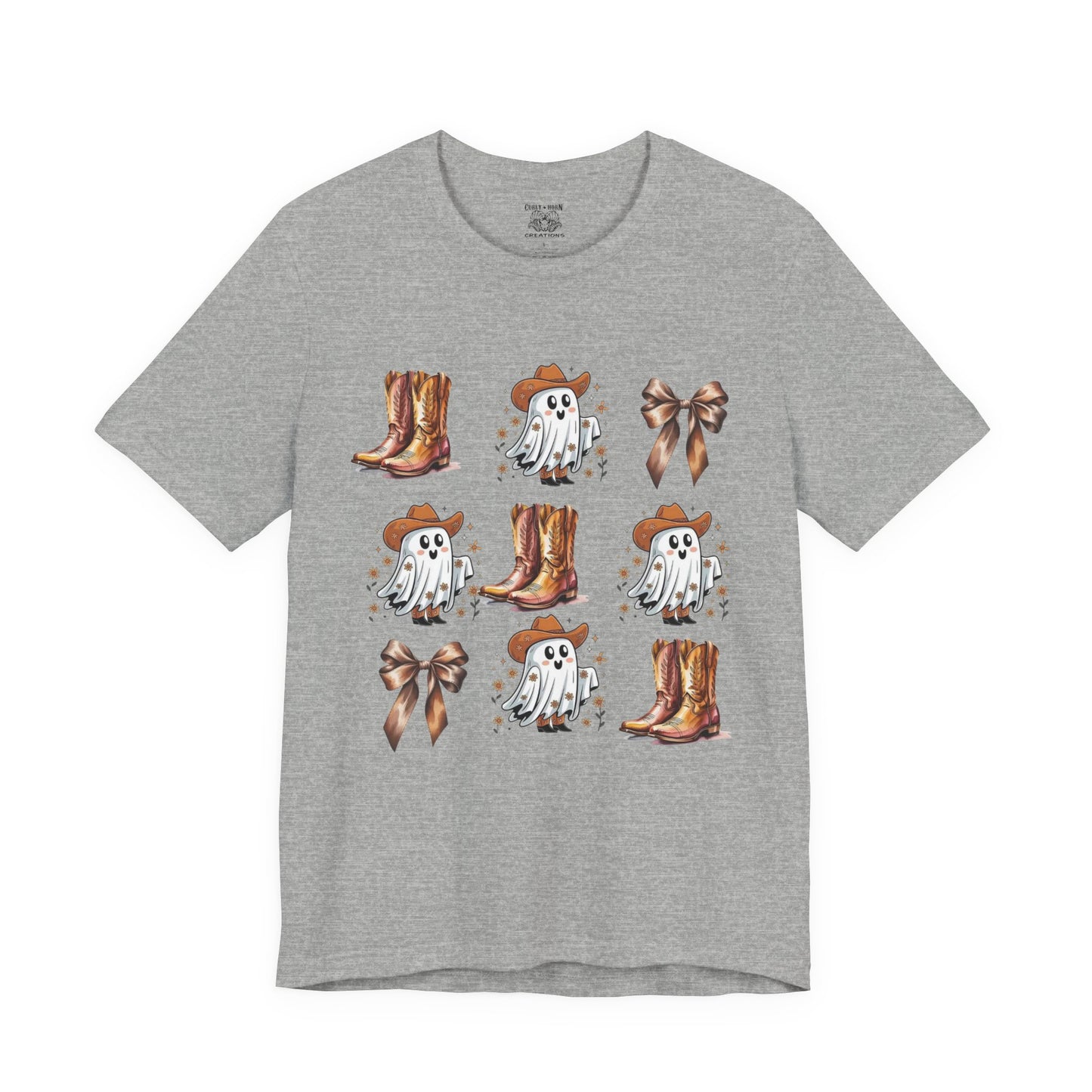 Ghostly Cowboy Tee, Fun Unisex Tee, Halloween Shirt, Country Style Tee, Ghosts and Boots Design, Casual Wear