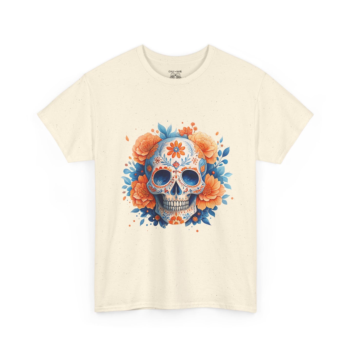 Colorful Floral Skull Tee, Unisex Heavy Cotton T-Shirt, Perfect for Day of the Dead Celebrations, Casual Wear, Unique Gift Idea