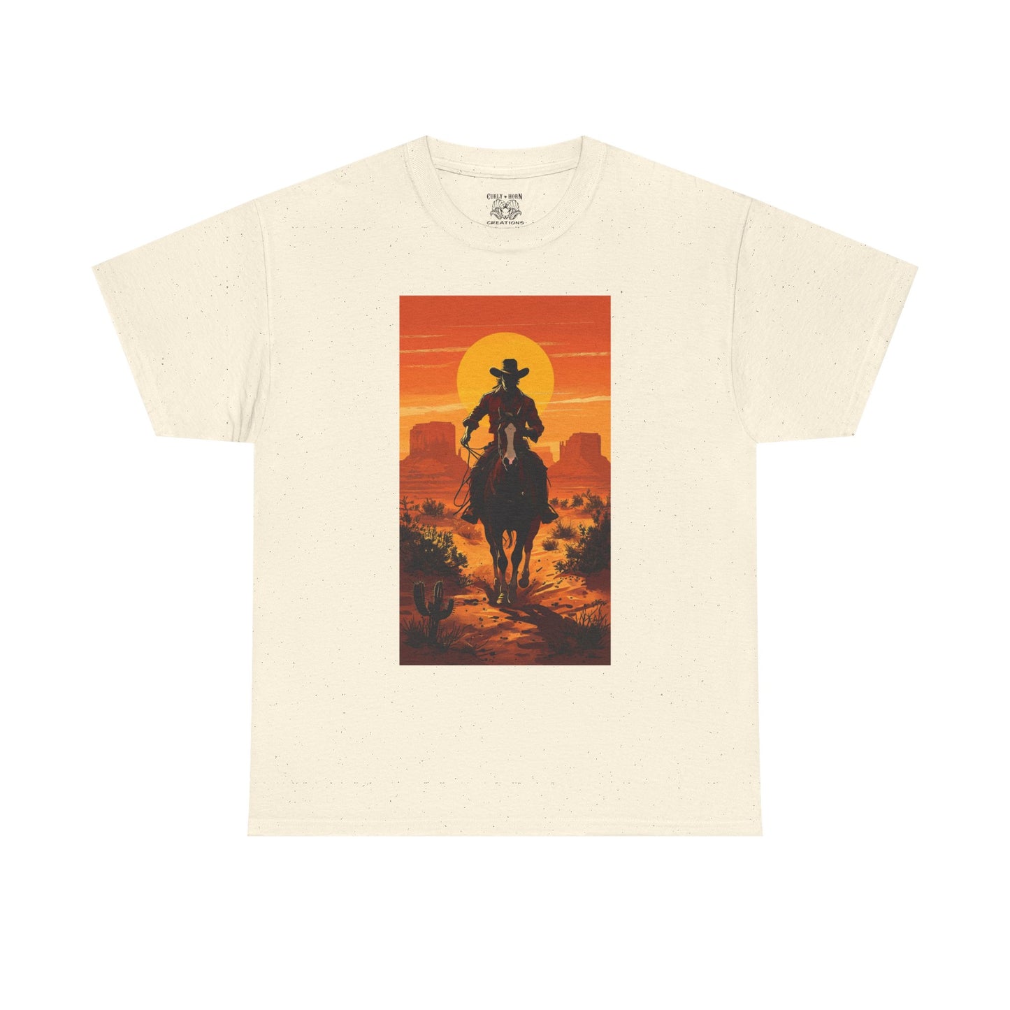 Western Sunset Unisex Heavy Cotton Tee, Cowboy Shirt, Country Music Tee, Gift for Him, Festival Wear, Casual Outfit