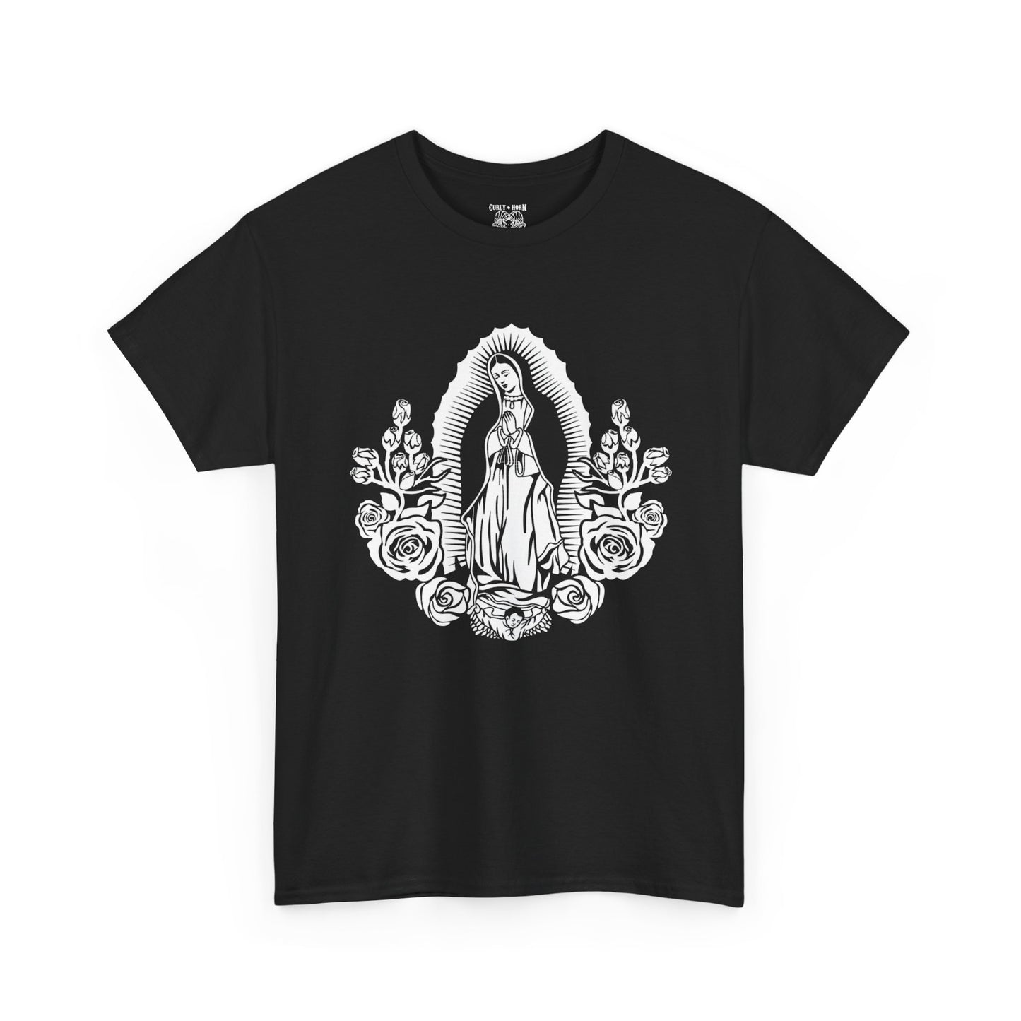 Religious Virgen De Guadalupe Tee, Unisex Heavy Cotton Tee, Vintage Spiritual Shirt, Casual Faith Apparel, Everyday Wear