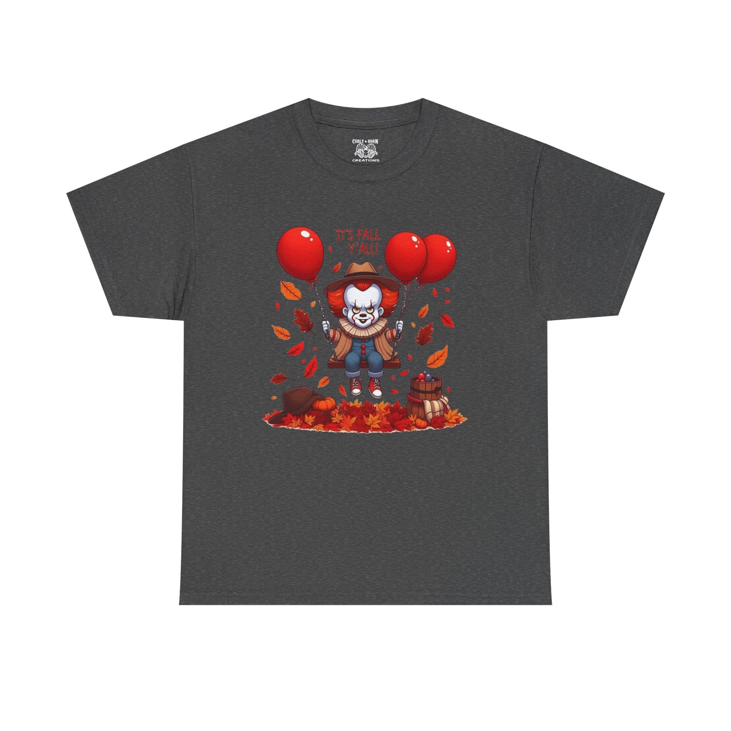 Fall-Themed Pennywise Unisex Heavy Cotton Tee, Autumn Shirt, Halloween Apparel, Seasonal Gift, Cozy Outfit, Fun Fall Fashion