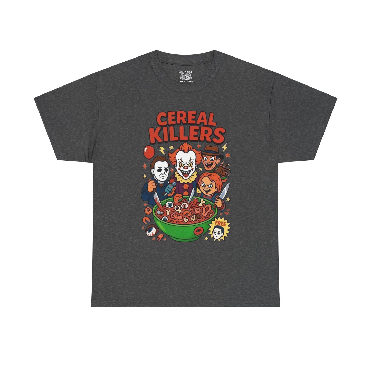 Cereal Killers Tee - Fun Halloween T-Shirt, Horror Movie Merch, Unisex Graphic Shirt, Spooky Costume Top, Unique Gift Idea