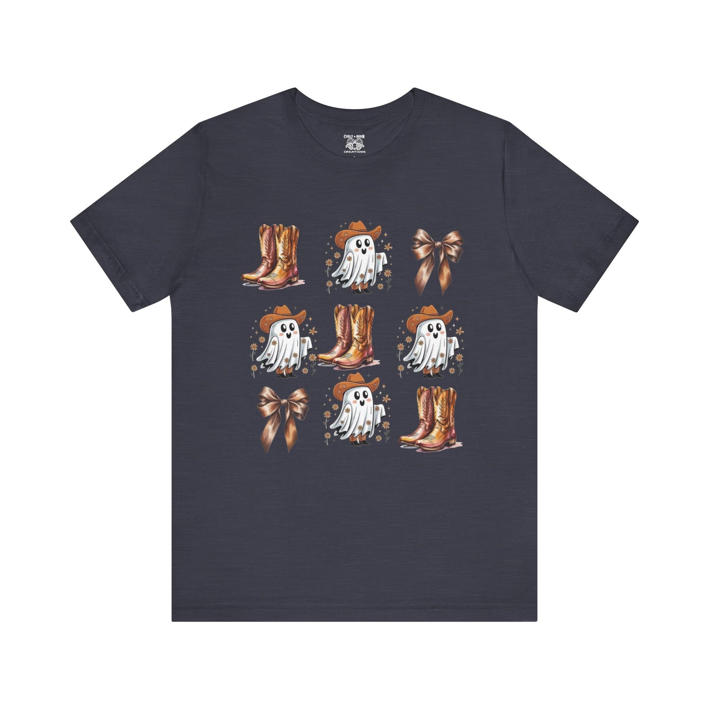 Ghostly Cowboy Tee, Fun Unisex Tee, Halloween Shirt, Country Style Tee, Ghosts and Boots Design, Casual Wear