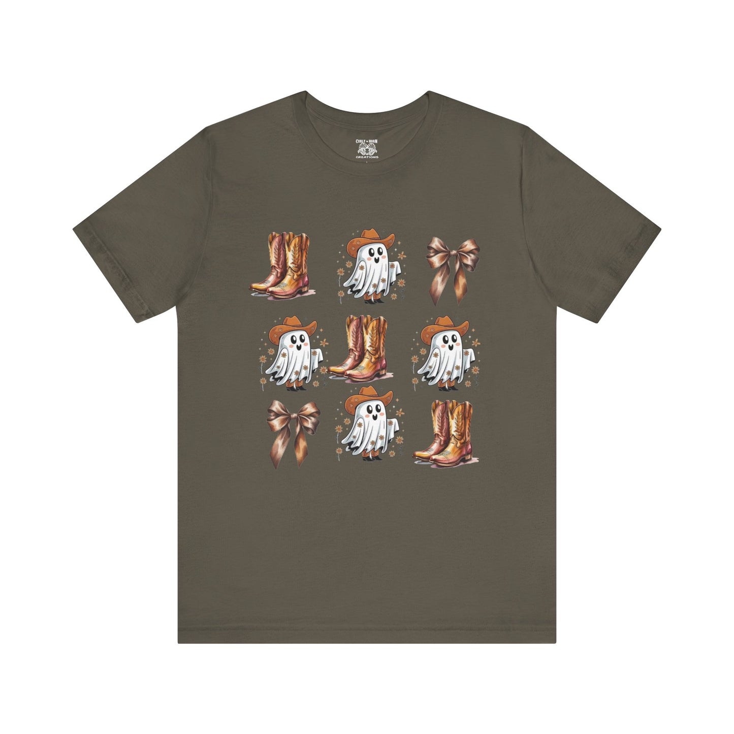 Ghostly Cowboy Tee, Fun Unisex Tee, Halloween Shirt, Country Style Tee, Ghosts and Boots Design, Casual Wear