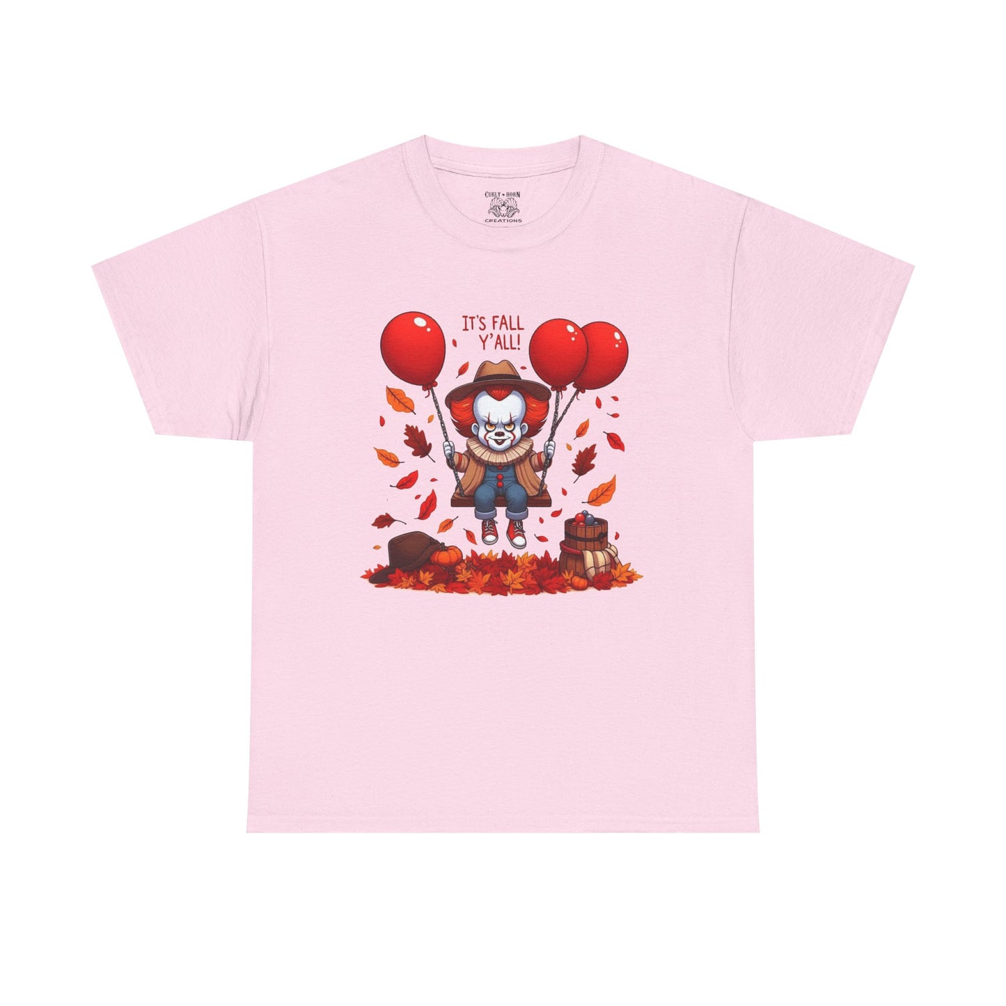 Fall-Themed Pennywise Unisex Heavy Cotton Tee, Autumn Shirt, Halloween Apparel, Seasonal Gift, Cozy Outfit, Fun Fall Fashion
