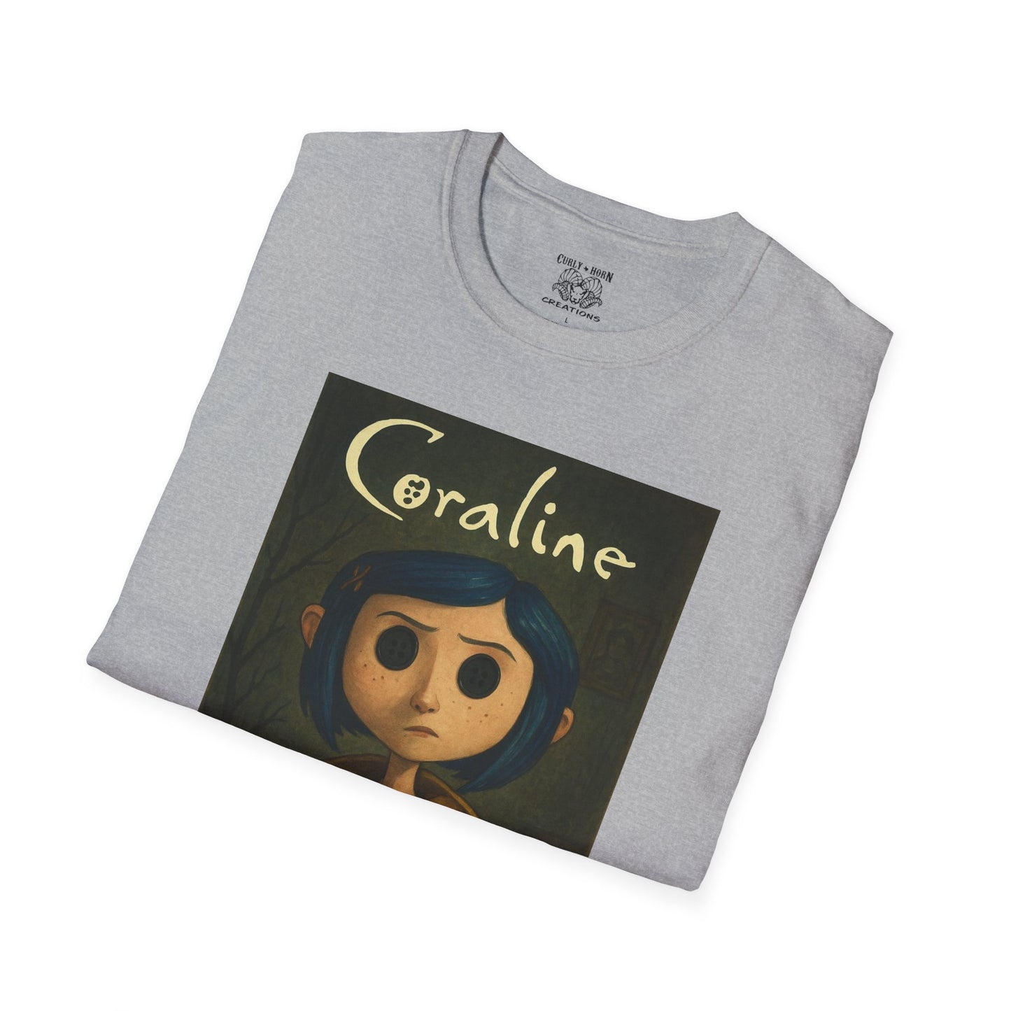 Coraline-Inspired Unisex Softstyle T-Shirt, Cute Graphic Tee, Movie Merch, Unique Gift, Retro Style, Horror Fans, Birthday Present