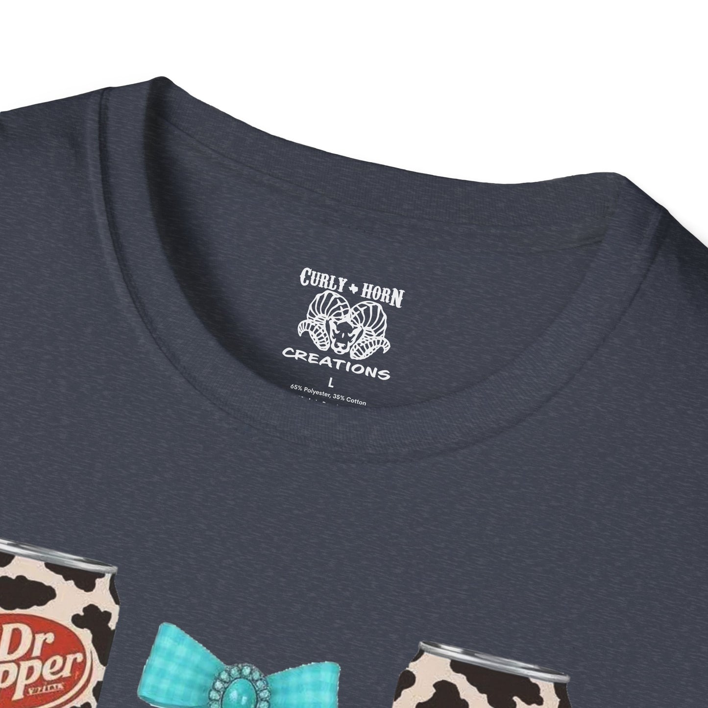 Dr Pepper Tourquoise Cow Print T-Shirt with Bows, Casual Wear, Gift for Cow Lovers, Farmhouse Decor, Birthday or Holiday Gift