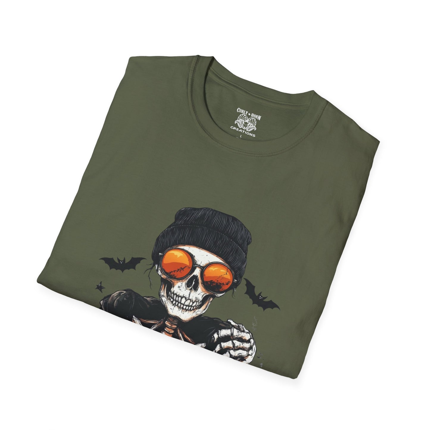 Chill Skeleton Tee - Unisex Softstyle T-Shirt, Halloween Costume, Casual Wear, Trendy Graphic Tee, Unique Gift Idea