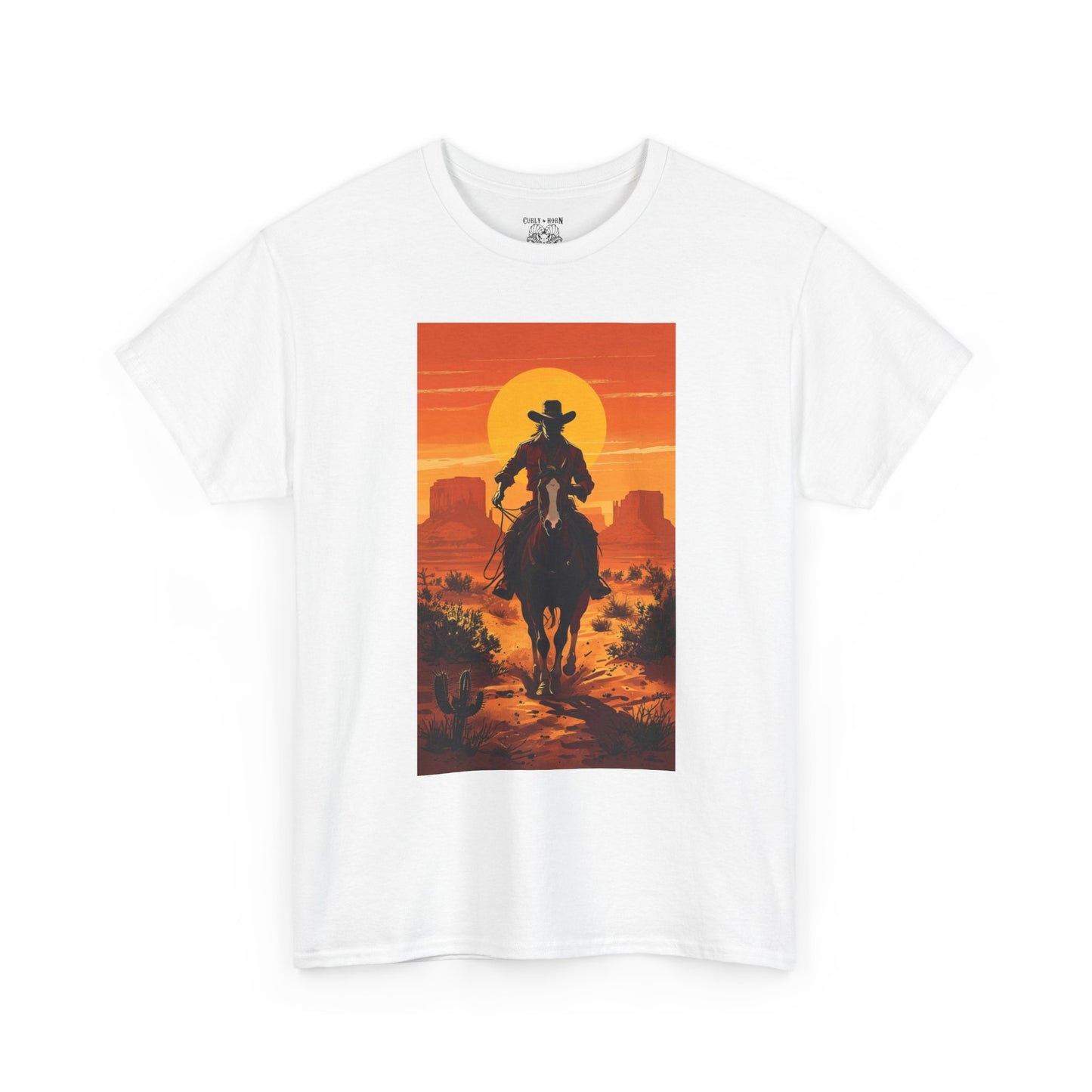 Western Sunset Unisex Heavy Cotton Tee, Cowboy Shirt, Country Music Tee, Gift for Him, Festival Wear, Casual Outfit
