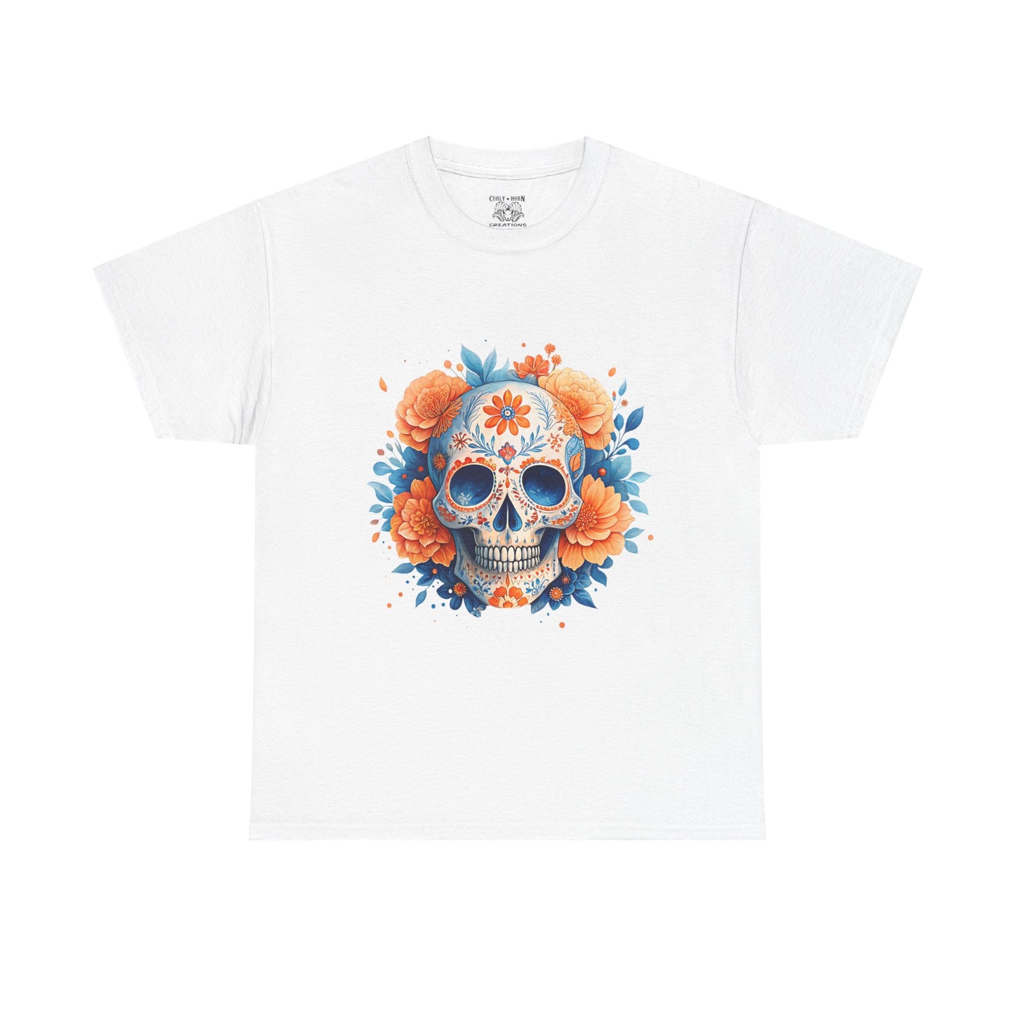 Colorful Floral Skull Tee, Unisex Heavy Cotton T-Shirt, Perfect for Day of the Dead Celebrations, Casual Wear, Unique Gift Idea
