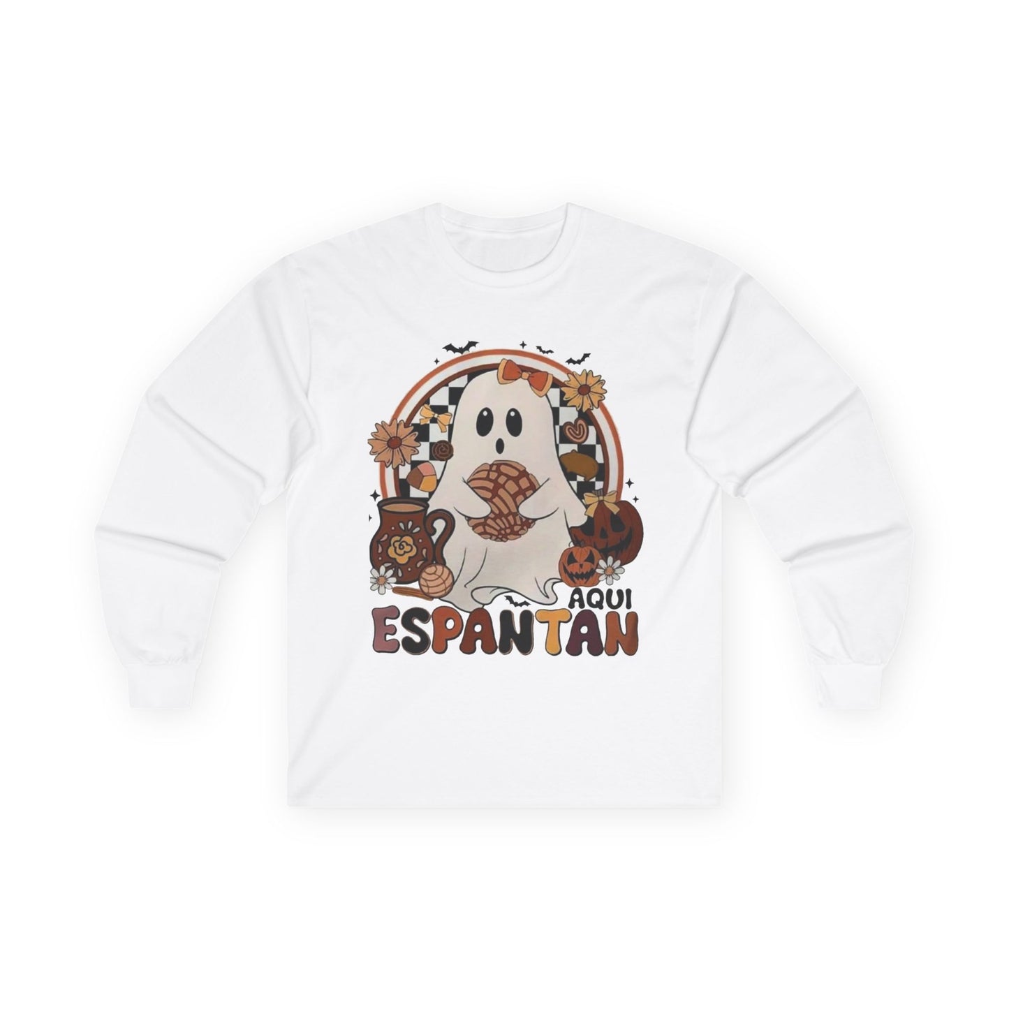 Ghostly Halloween Long Sleeve Tee | Unisex Fall Shirt, Spooky Costume Top, Pumpkin Patch Apparel, Halloween Gift, Cozy Autumn Wear