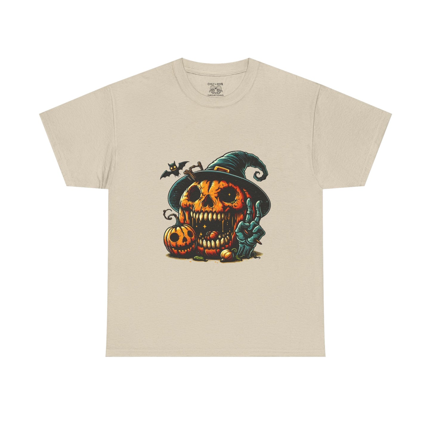 Halloween Skull Pumpkin Unisex Heavy Cotton Tee, Spooky Tee, Pumpkin T-Shirt, Halloween Costume Shirt, Fall Apparel, Gift for Halloween