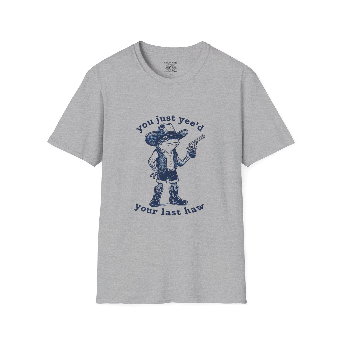 Funny Western Frog Unisex Softstyle T-Shirt with Quirky Quote