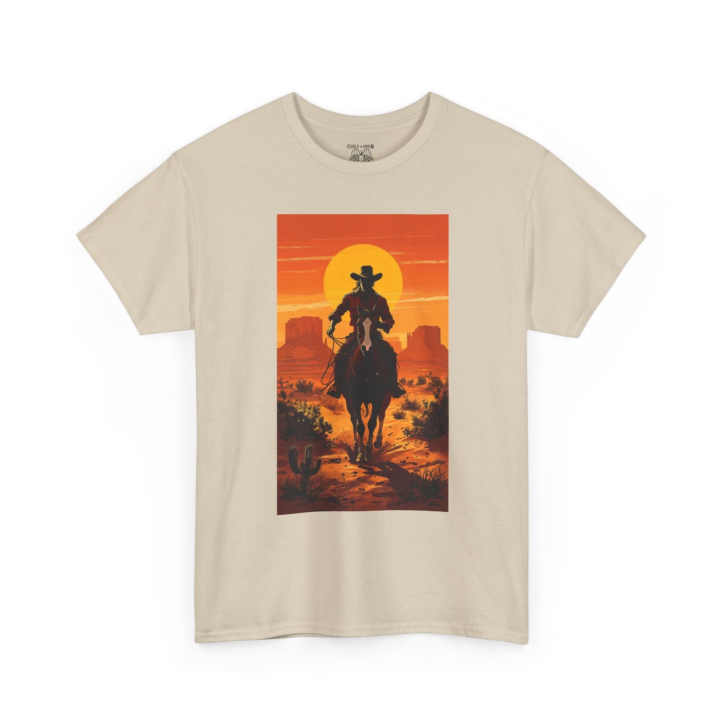 Western Sunset Unisex Heavy Cotton Tee, Cowboy Shirt, Country Music Tee, Gift for Him, Festival Wear, Casual Outfit