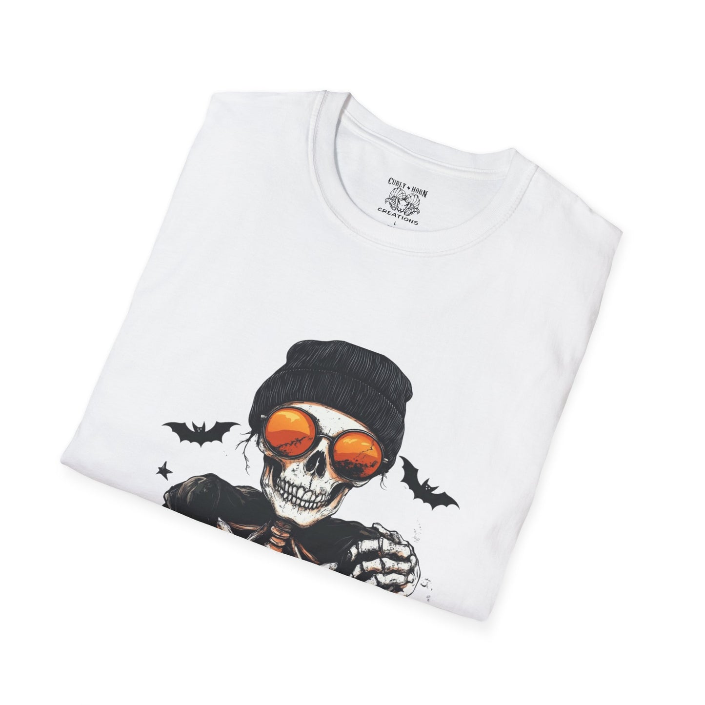 Chill Skeleton Tee - Unisex Softstyle T-Shirt, Halloween Costume, Casual Wear, Trendy Graphic Tee, Unique Gift Idea