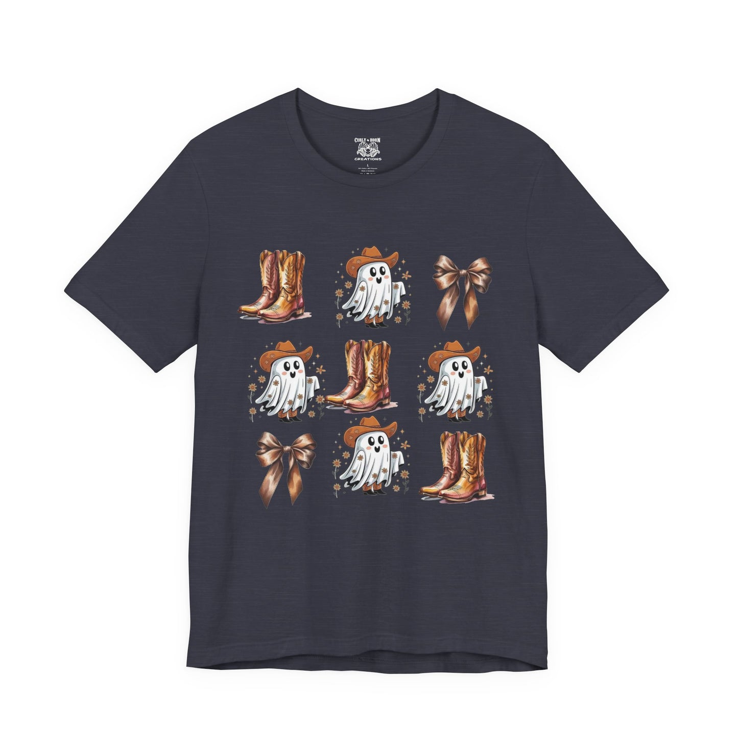 Ghostly Cowboy Tee, Fun Unisex Tee, Halloween Shirt, Country Style Tee, Ghosts and Boots Design, Casual Wear