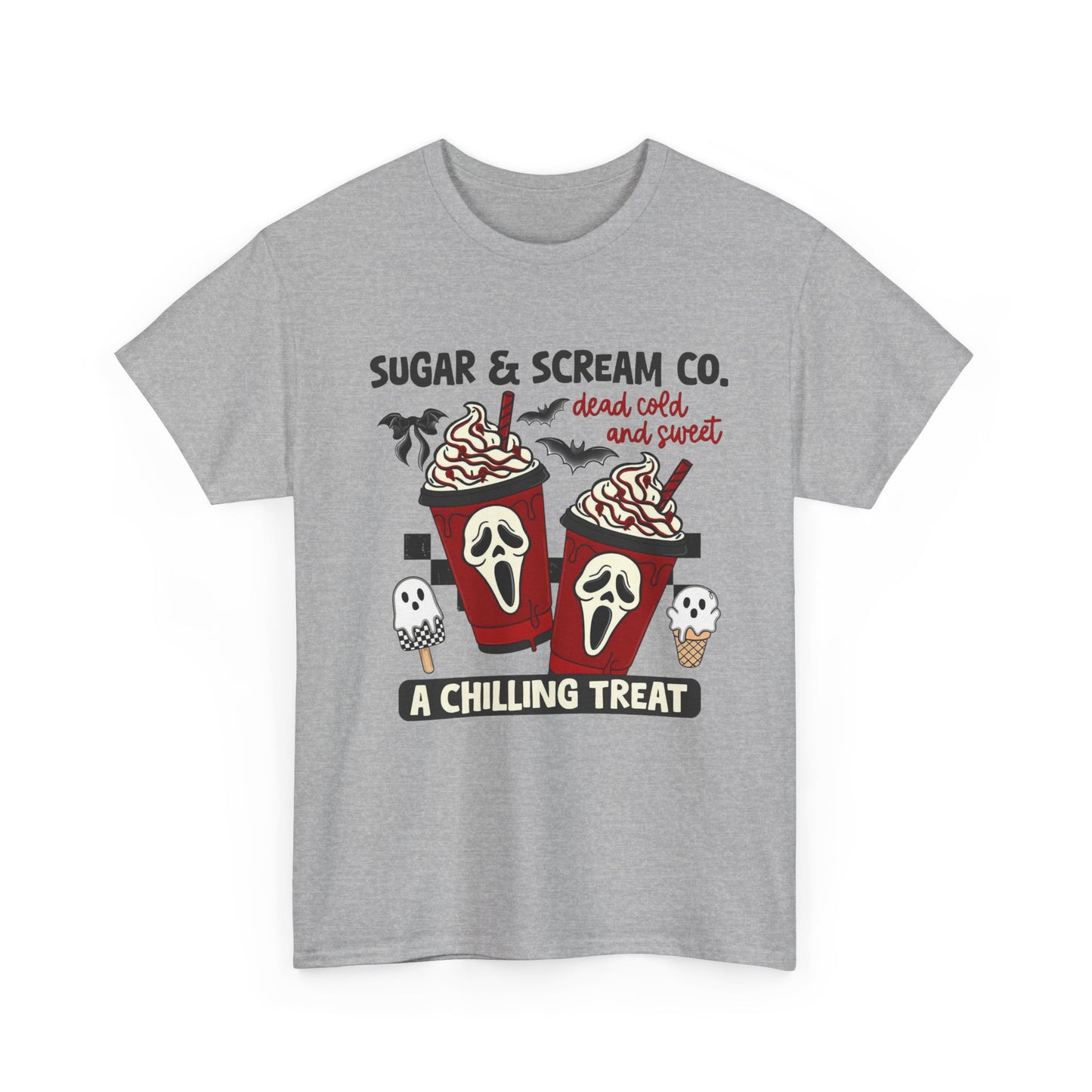 Sugar & Scream Co. Unisex Tee - A Chilling Treat, Halloween T-Shirt, Cute Cafe Shirt, Ghostly Graphic Tee, Sweet Treats Apparel