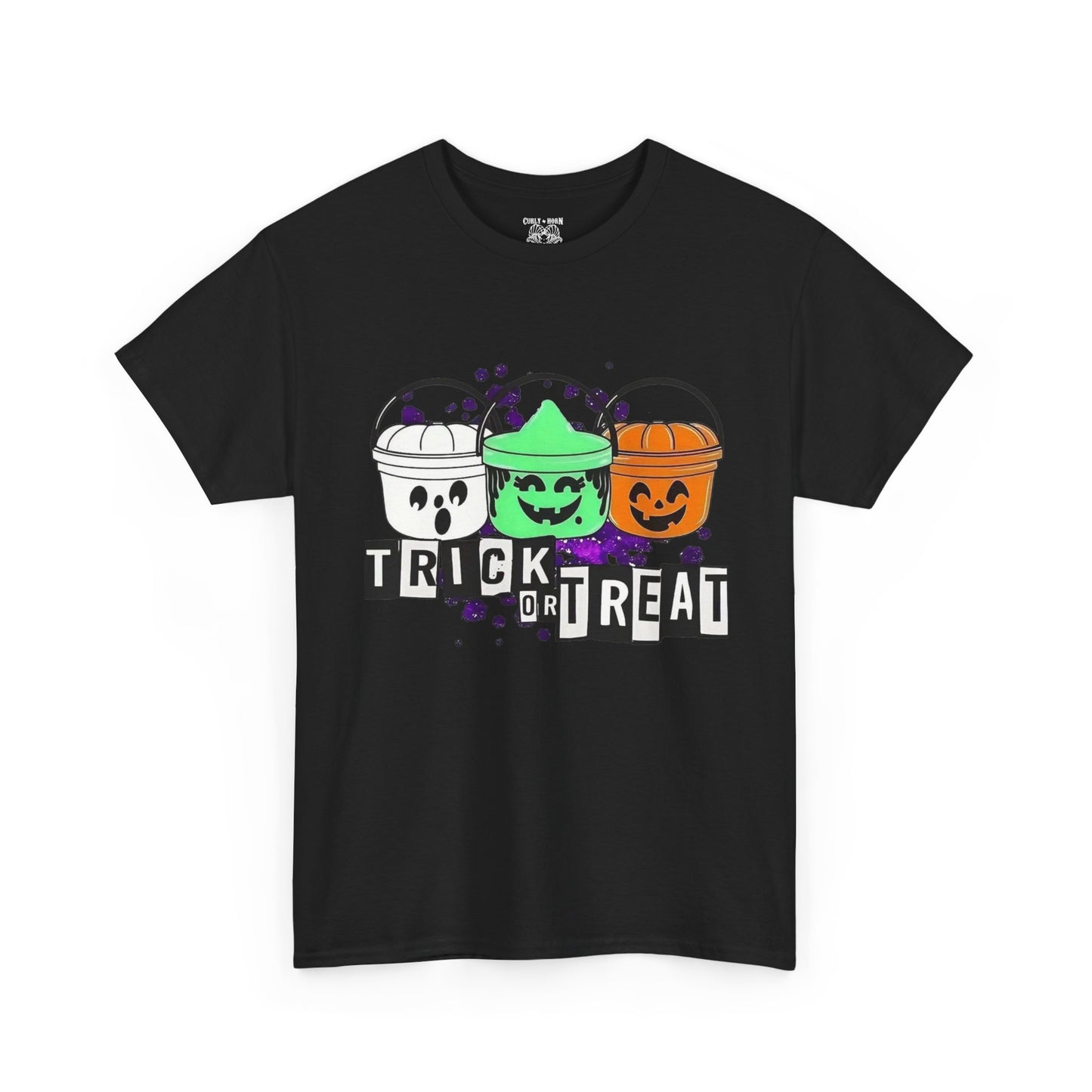 Halloween Bucket Unisex Heavy Cotton Tee, Trick or Treat Shirt, Spooky Vibes Apparel, Fall Festival T-shirt, Trick or Treat Costume Top