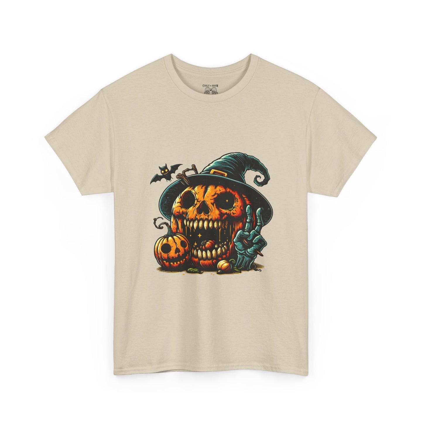 Halloween Skull Pumpkin Unisex Heavy Cotton Tee, Spooky Tee, Pumpkin T-Shirt, Halloween Costume Shirt, Fall Apparel, Gift for Halloween