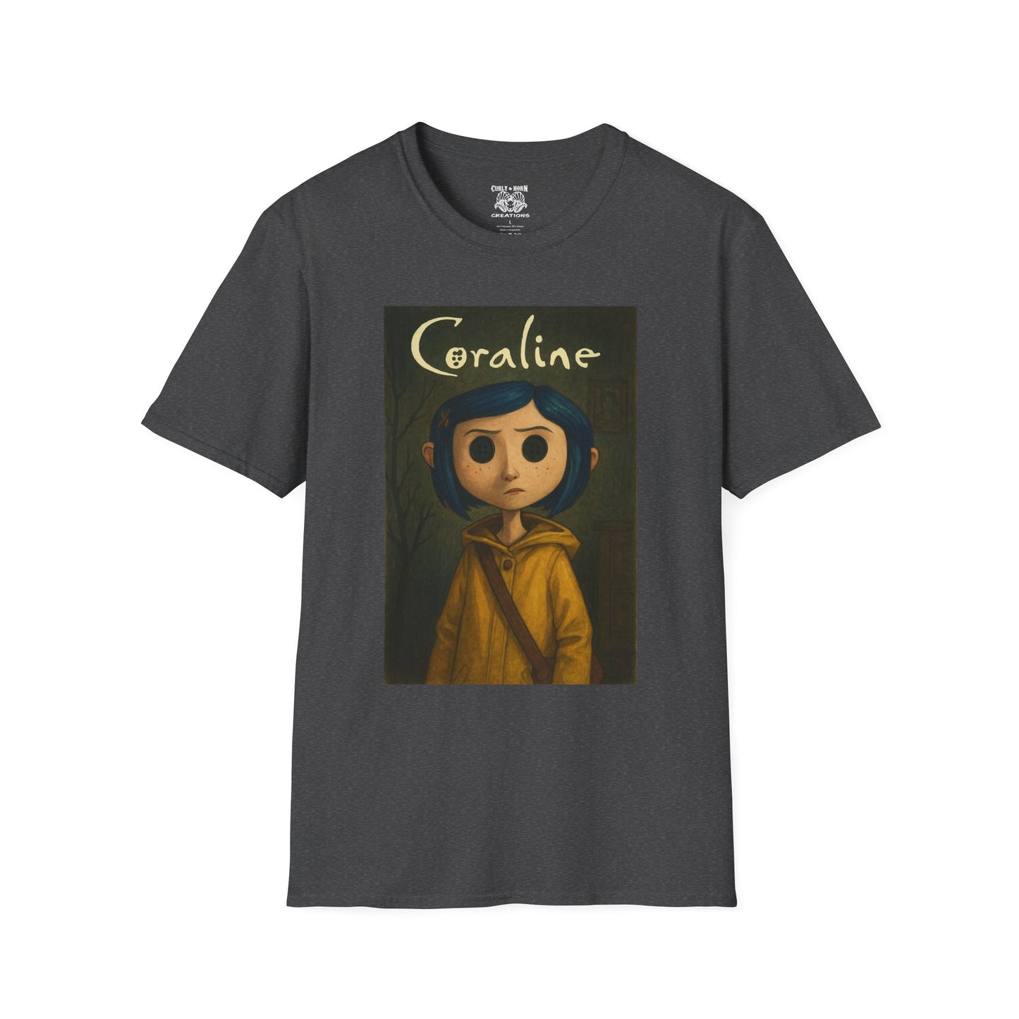 Coraline-Inspired Unisex Softstyle T-Shirt, Cute Graphic Tee, Movie Merch, Unique Gift, Retro Style, Horror Fans, Birthday Present