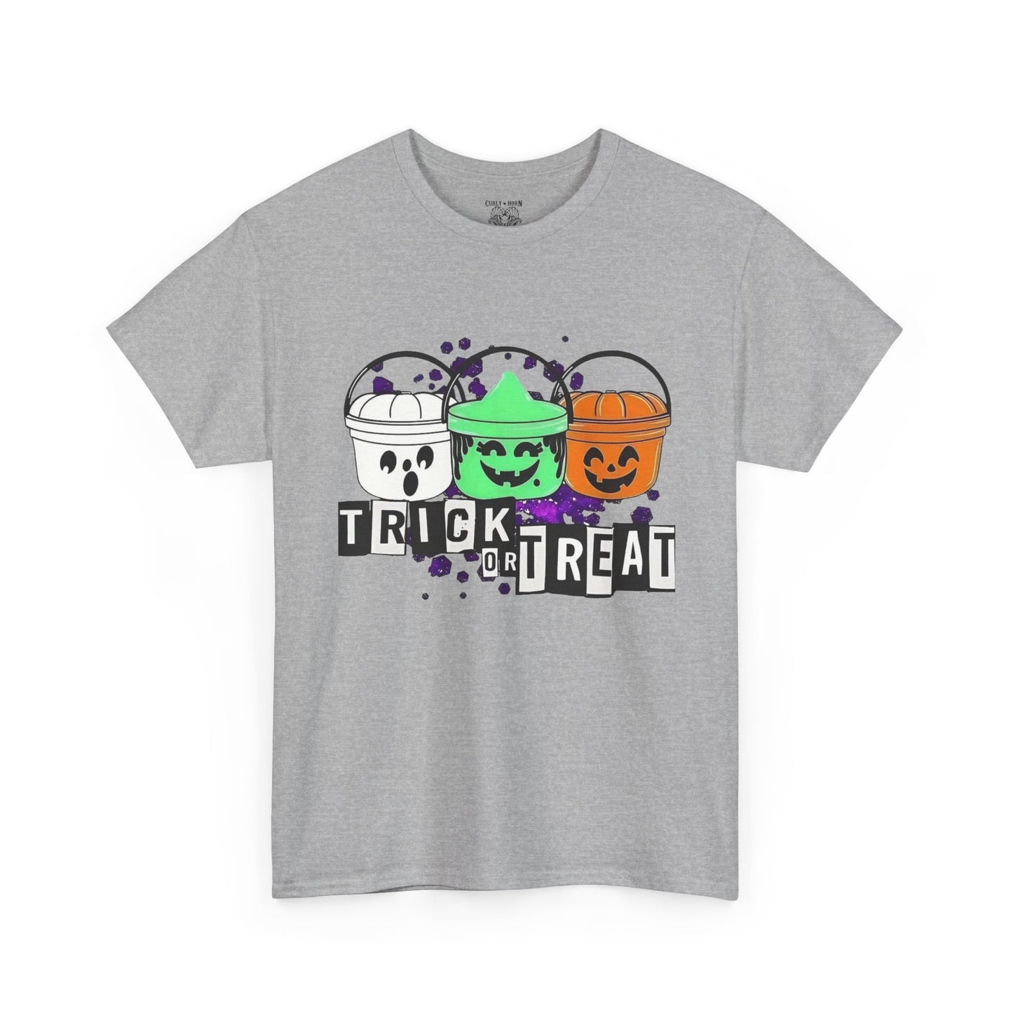 Halloween Bucket Unisex Heavy Cotton Tee, Trick or Treat Shirt, Spooky Vibes Apparel, Fall Festival T-shirt, Trick or Treat Costume Top