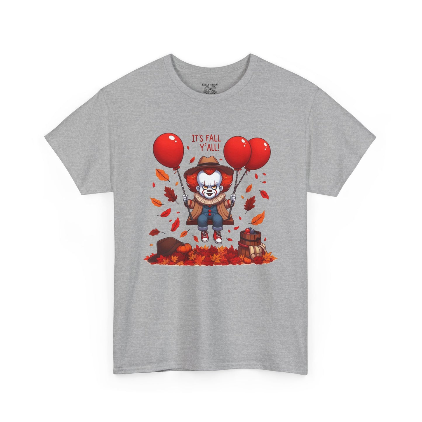 Fall-Themed Pennywise Unisex Heavy Cotton Tee, Autumn Shirt, Halloween Apparel, Seasonal Gift, Cozy Outfit, Fun Fall Fashion