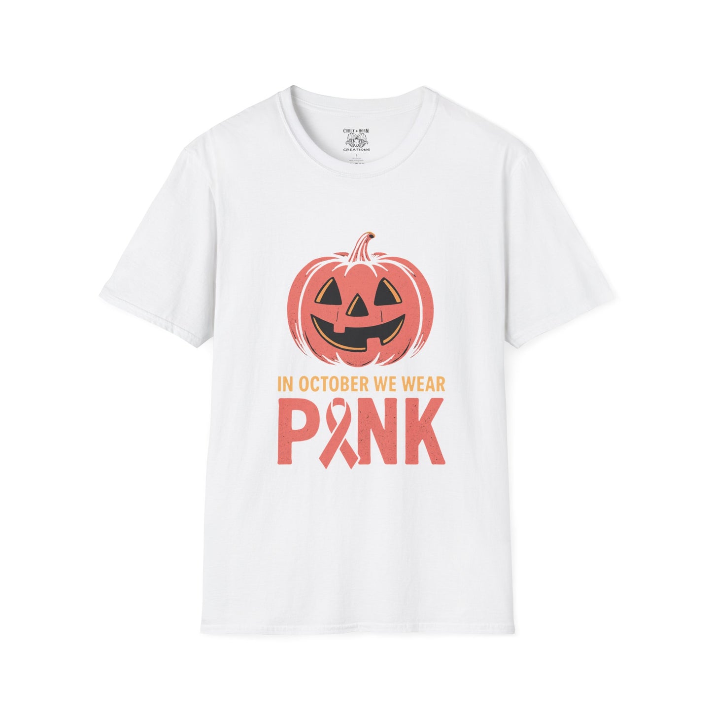 Halloween Awareness T-Shirt | In October We Wear Pink | Unisex Softstyle Tee for Breast Cancer Awareness, Holiday Gift, Spooky Season