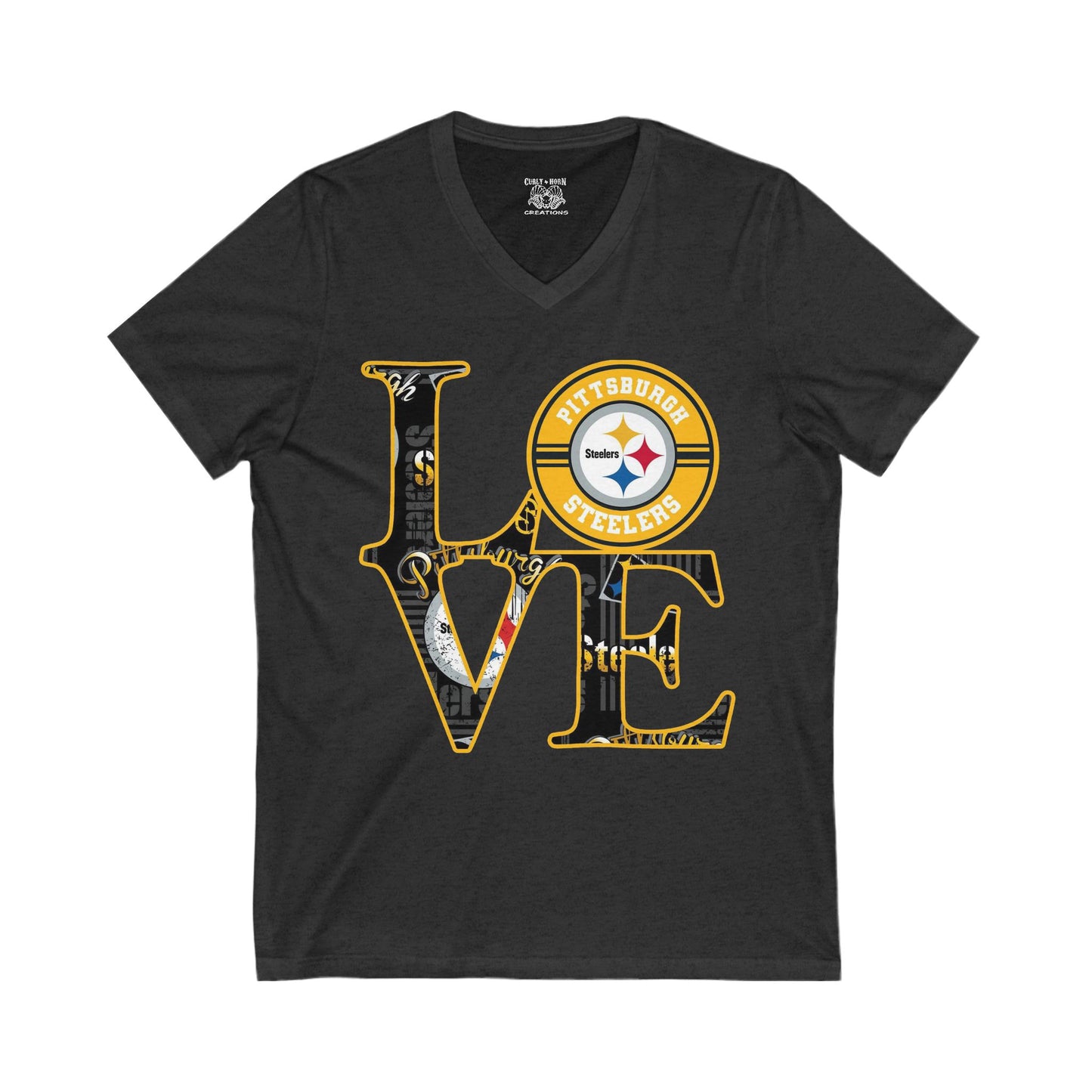 Pittsburgh Steelers Love Tee | Unisex V-Neck Shirt, Sports Apparel, Game Day Outfit, Football Gift, Fan Merchandise