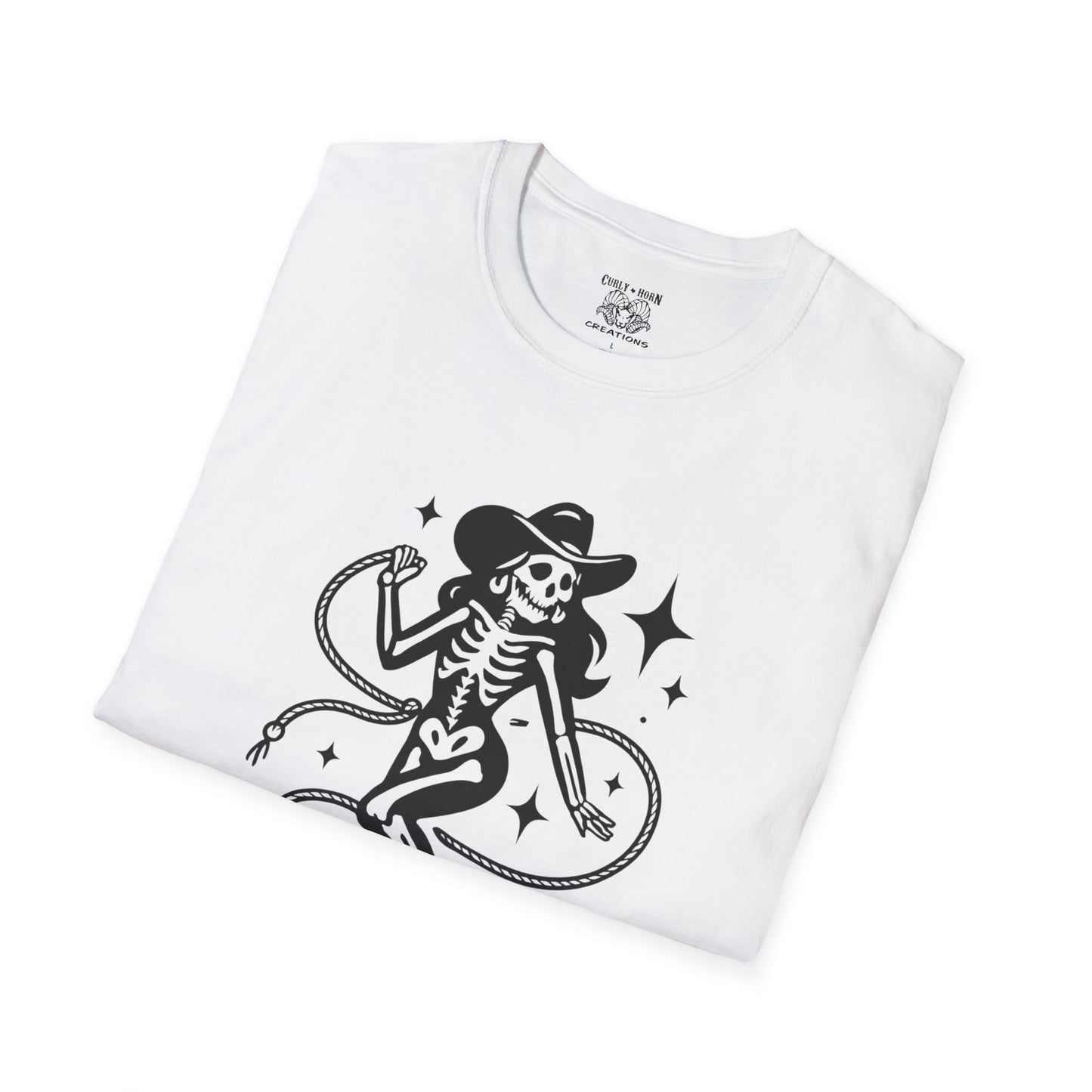 Skeleton Cowgirl T-Shirt, Vintage Halloween Tee, Unisex Graphic Shirt, Casual Outfit, Festival Wear, Spooky Season Apparel