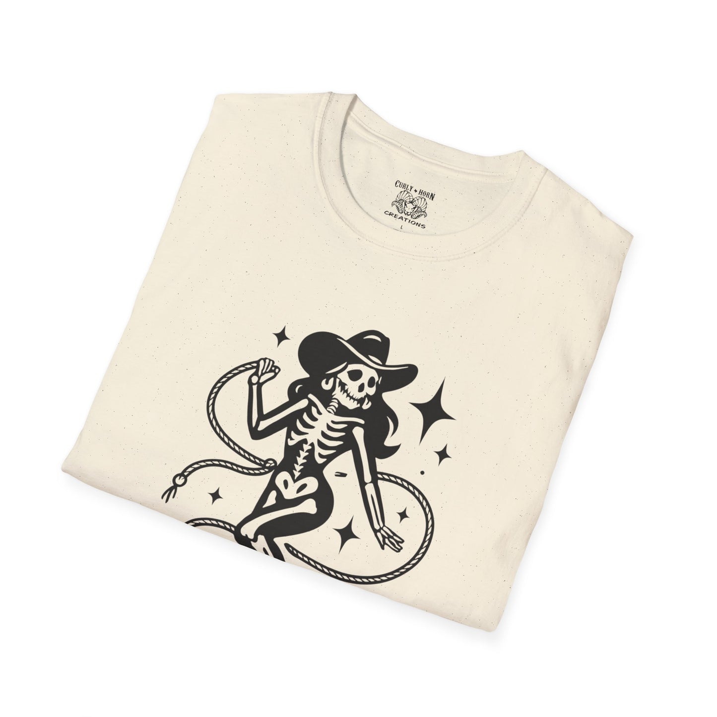 Skeleton Cowgirl T-Shirt, Vintage Halloween Tee, Unisex Graphic Shirt, Casual Outfit, Festival Wear, Spooky Season Apparel